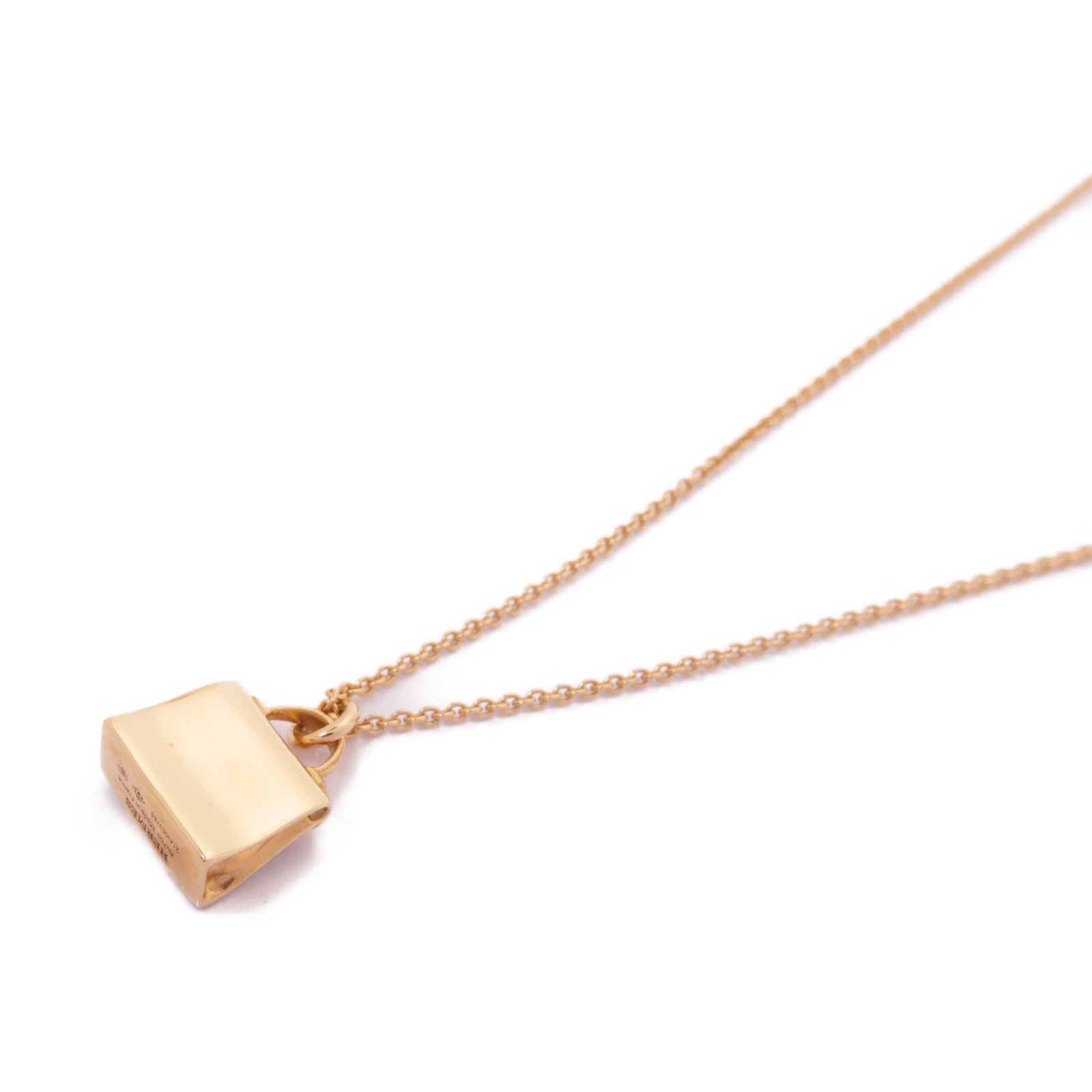 HERMES 18K玫瑰金Amulettes Kelly Pendant Necklace 0.39ct鑽石項鍊金色