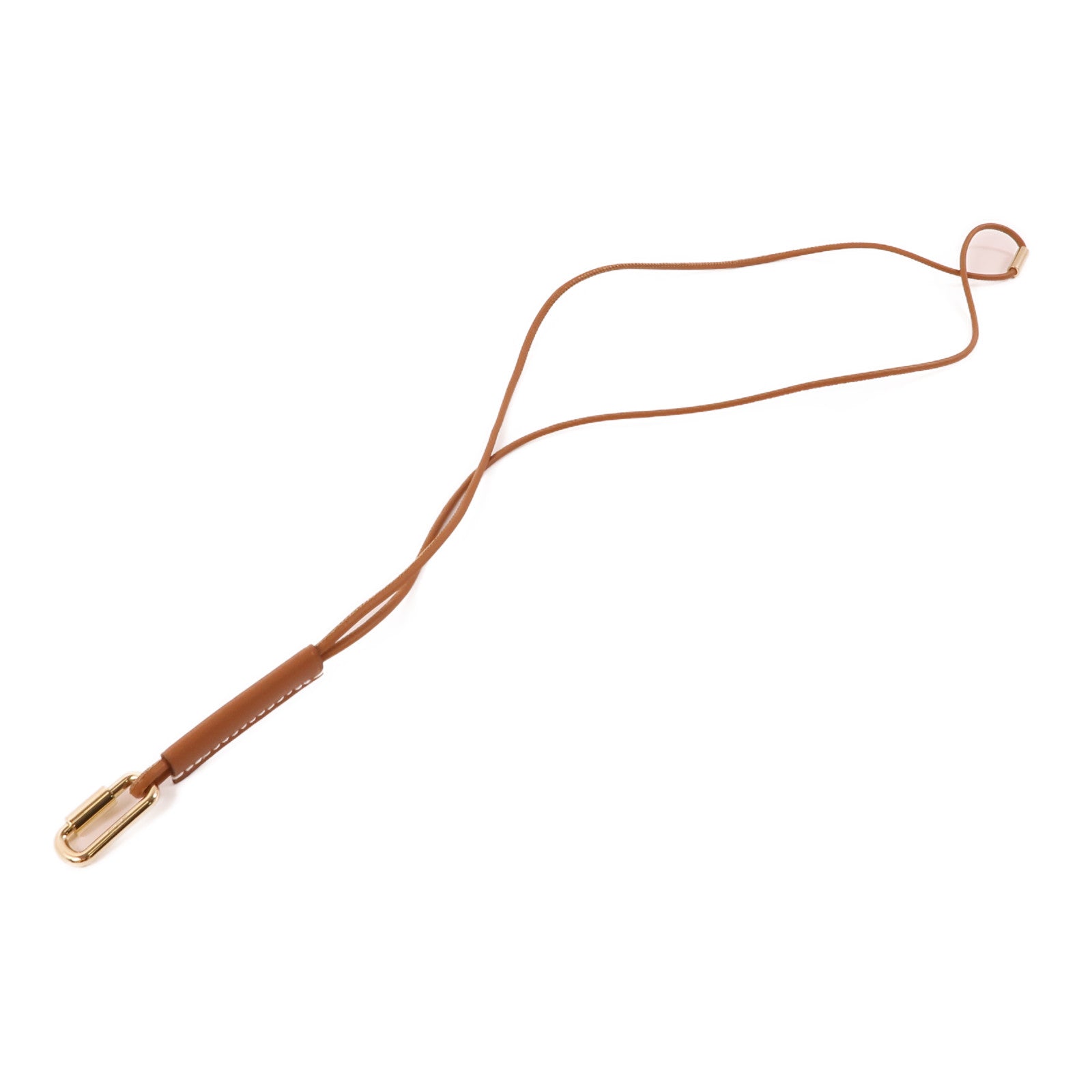 HERMES 金屬/Swift皮革Curiosite Mousqueton Necklace項鍊棕色/金色