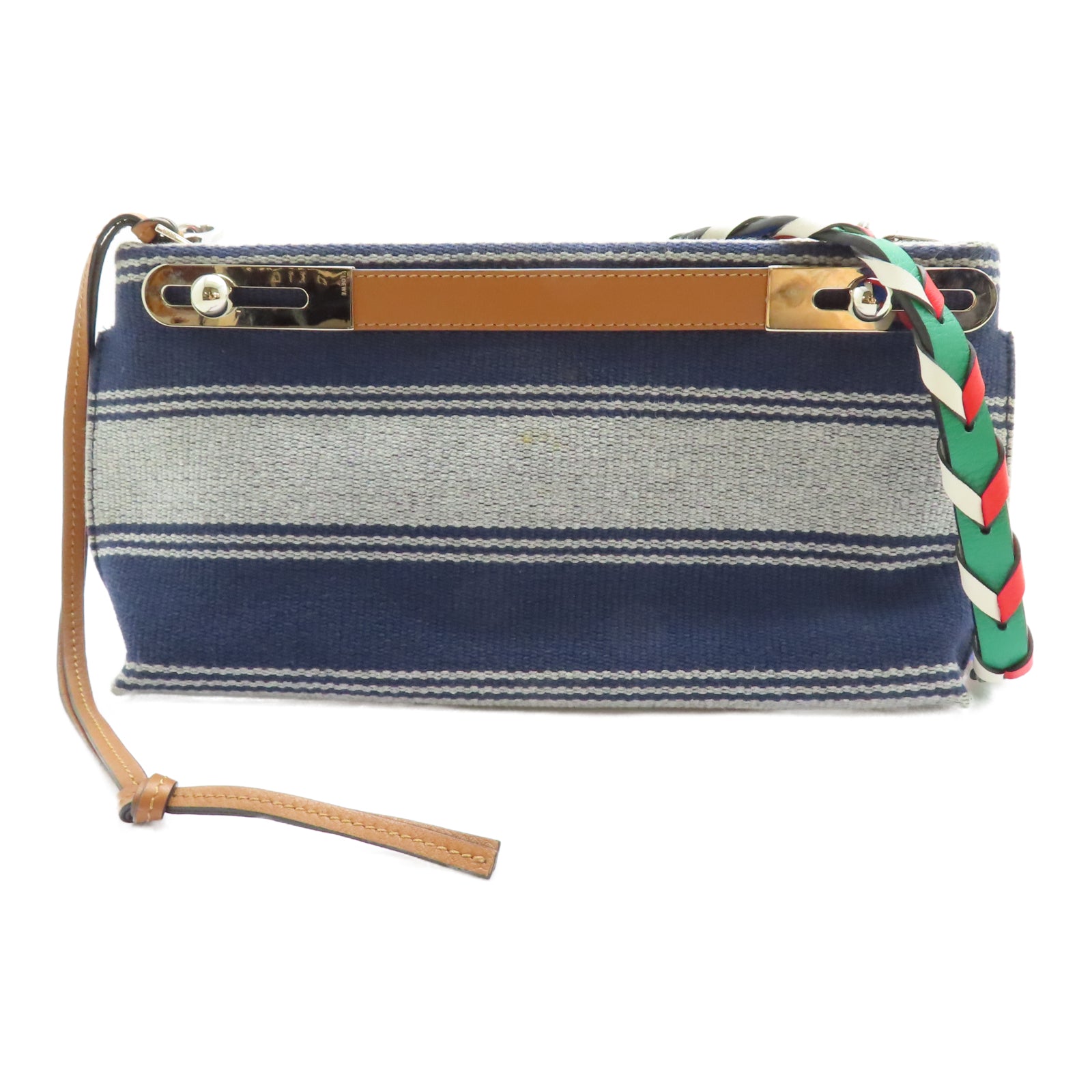 LOEWE 牛皮皮革/帆布Shoulder Bag銀扣手挽肩背兩用袋藍色/啡色