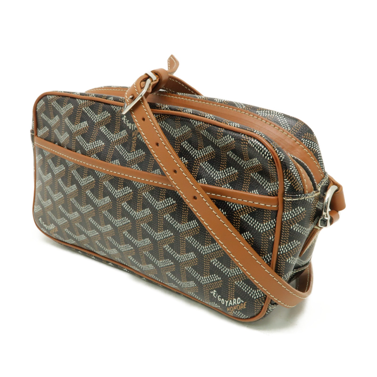 GOYARD 塗層帆布Cap-Vert PM銀扣肩背袋黒色/棕色