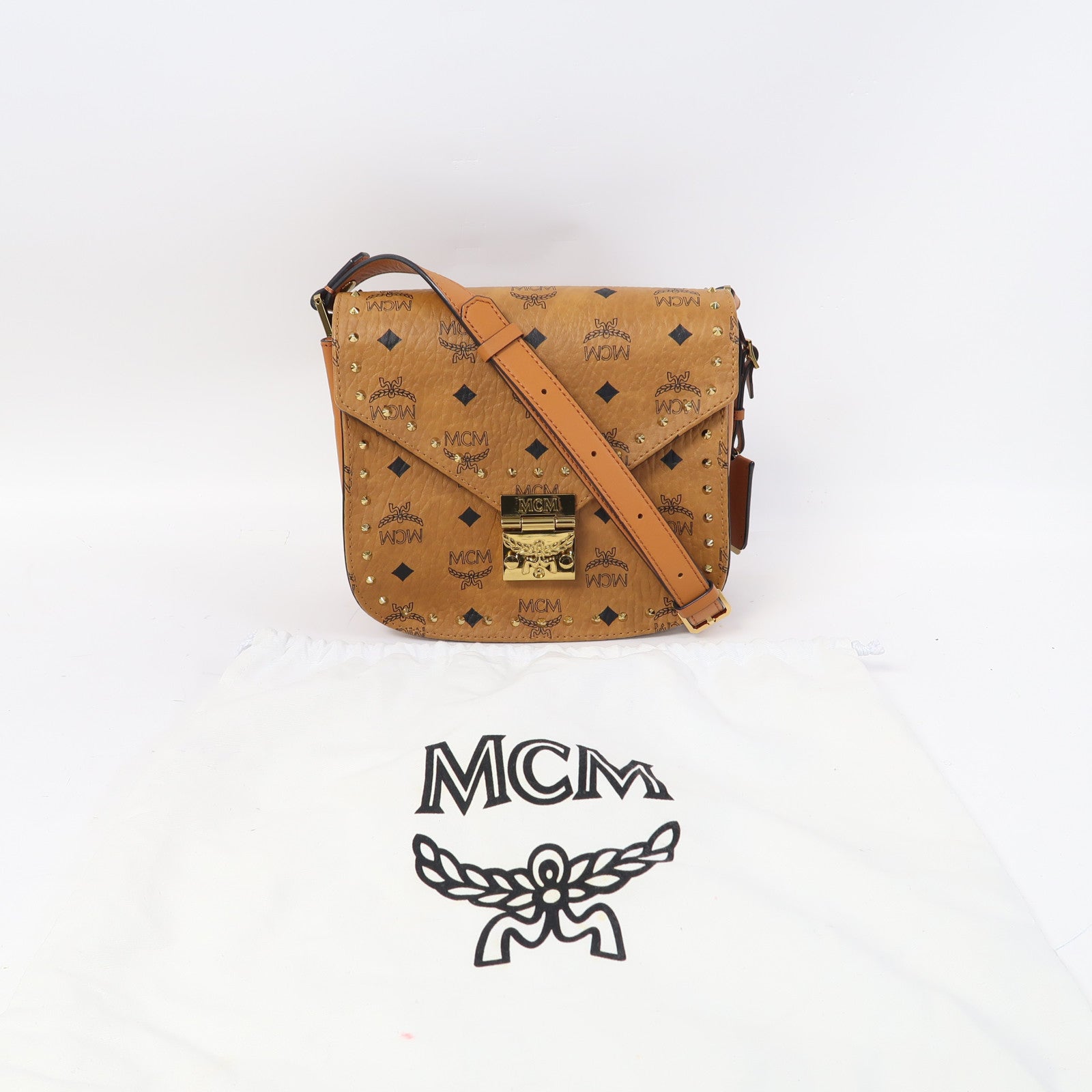 MCM 皮革Shoulder Bag金扣肩背袋啡色