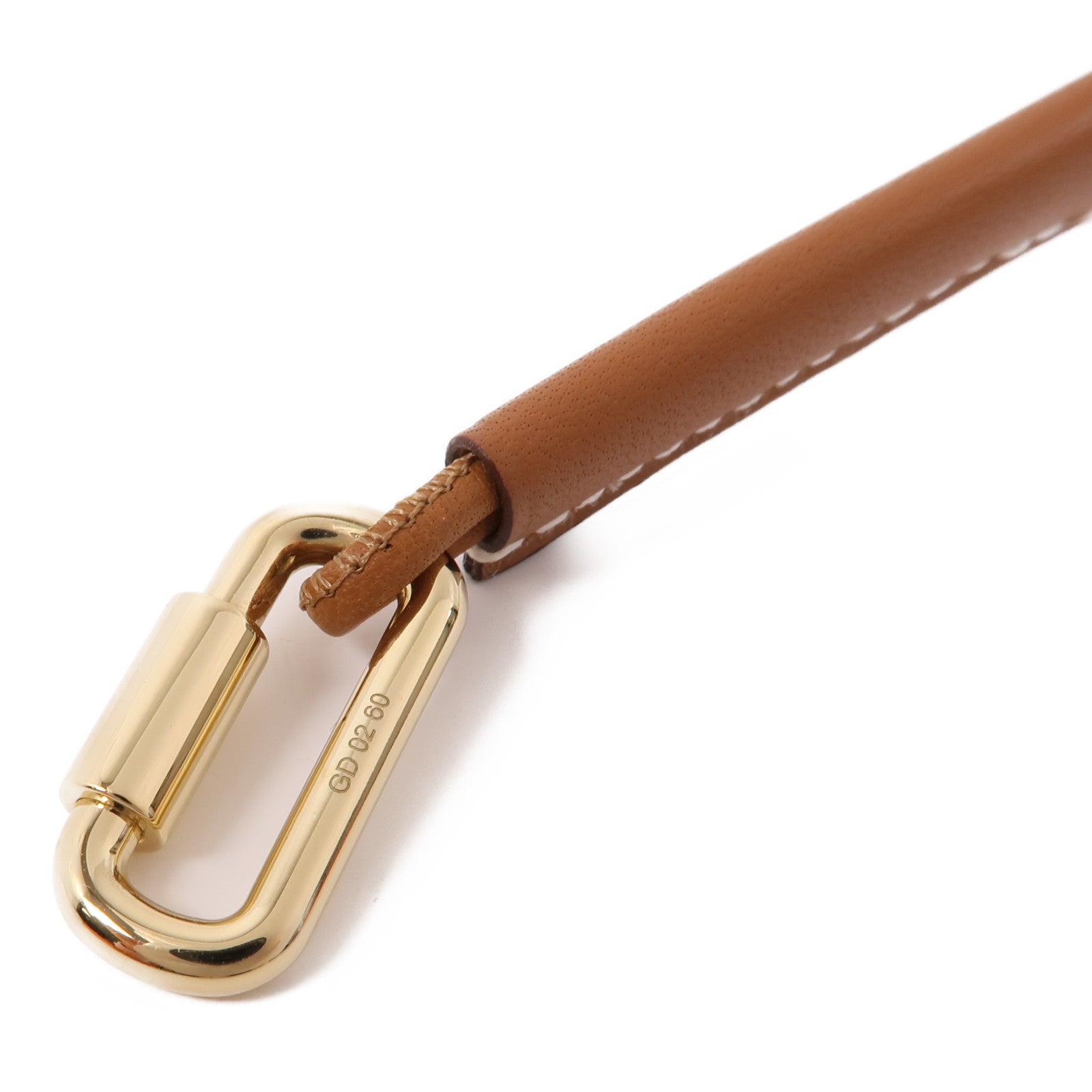 HERMES 金屬/Swift皮革Curiosite Mousqueton Necklace項鍊棕色/金色