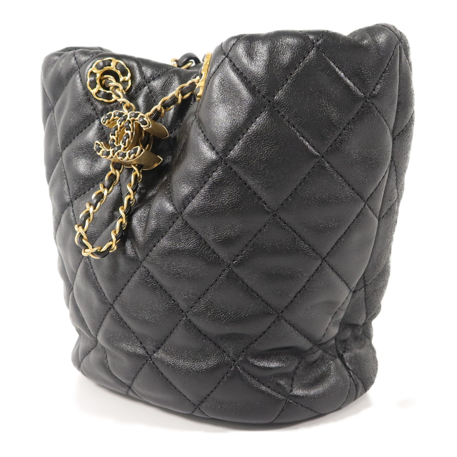 CHANEL 牛皮皮革Bucket Bag鏈帶肩背袋