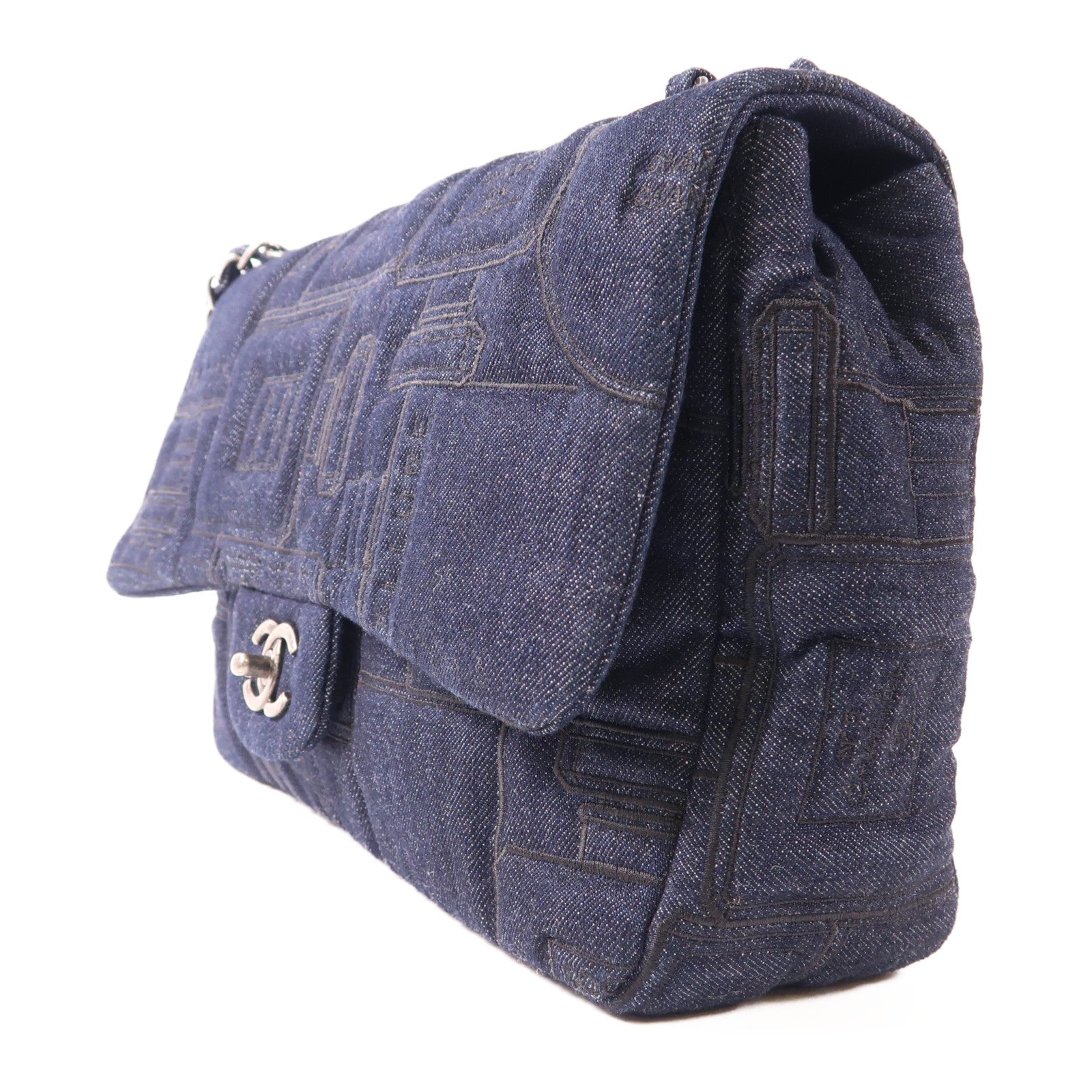 CHANEL 牛仔布Chain Shoulder銀扣肩背袋