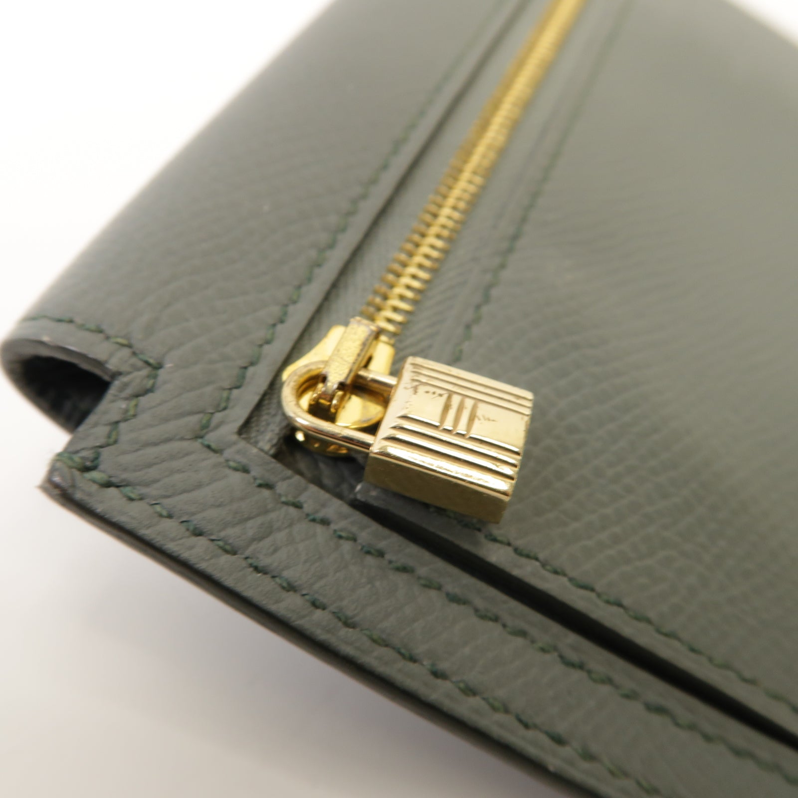 HERMES **【激減優惠】Epsom皮革Kelly Pocket Compact金扣錢包Vert Amande灰色