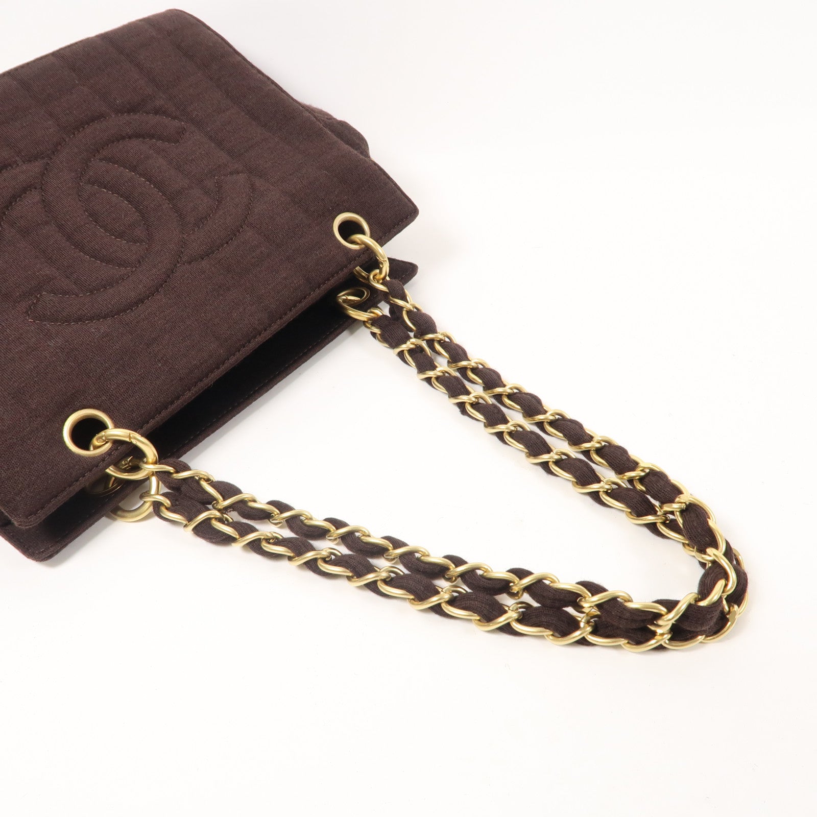 CHANEL 【激減優惠】帆布Vintage Shoulder Bag金扣鏈帶肩背袋啡色
