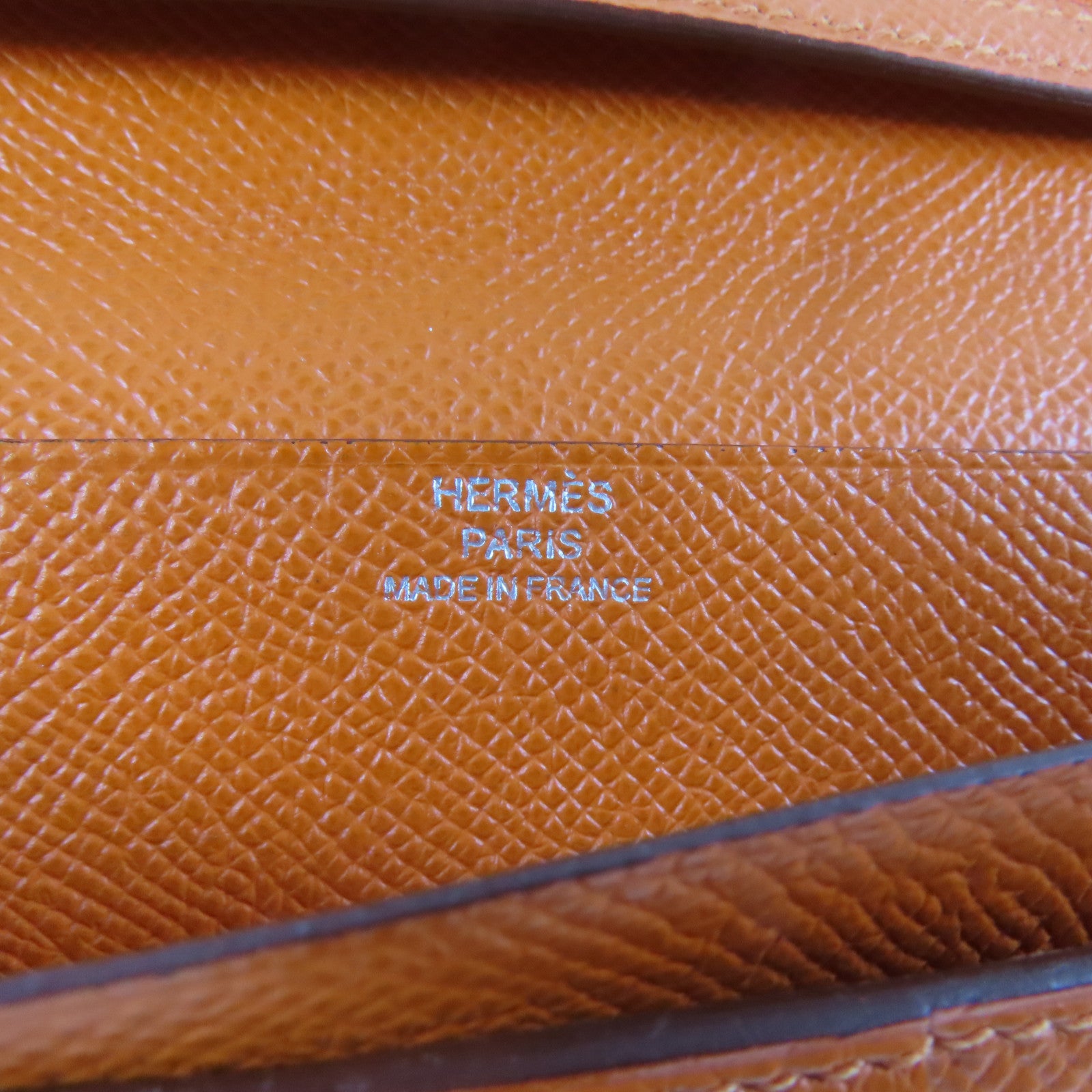 HERMES 【激減優惠】皮革Bearn Bifold Wallet銀扣長錢包橙色