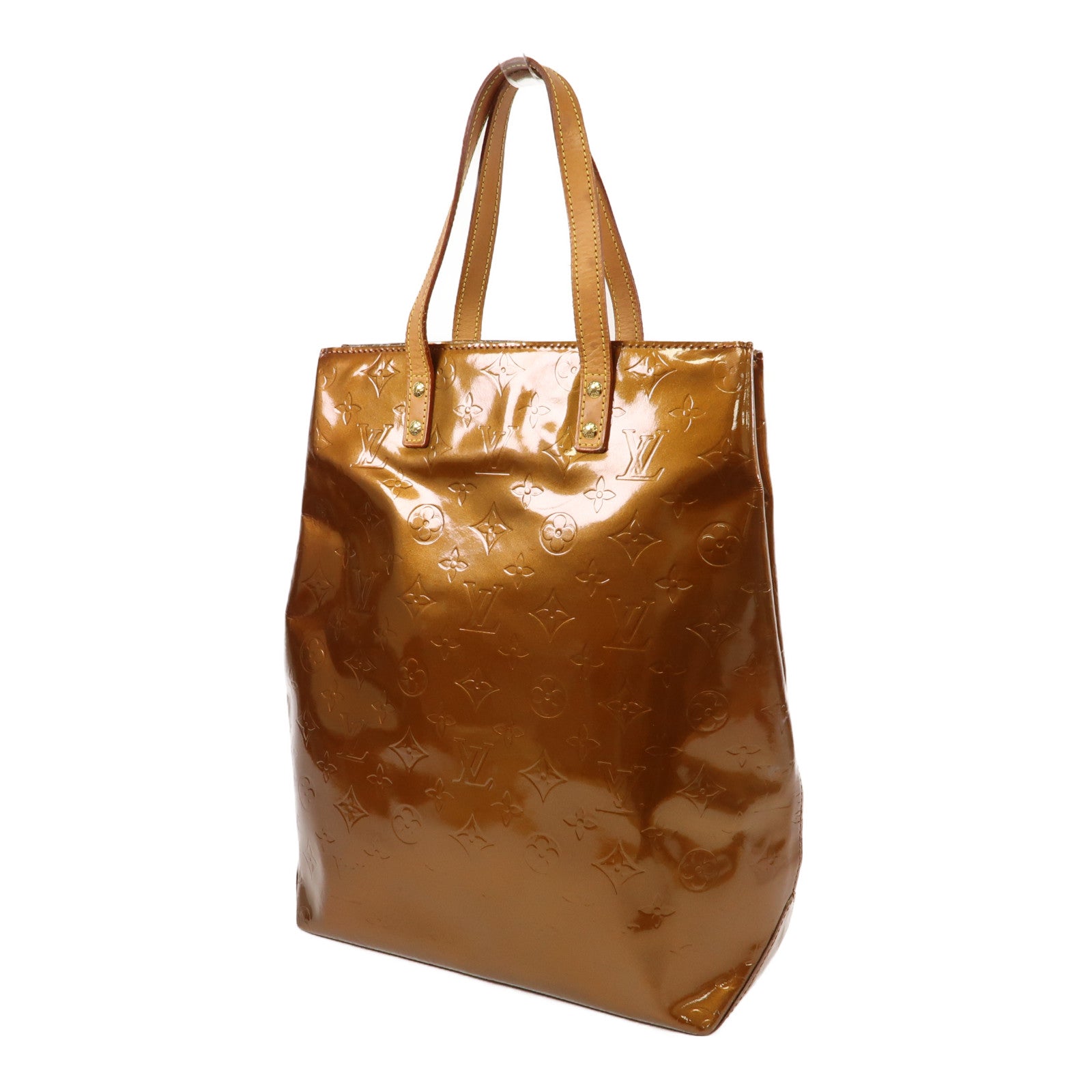 LOUIS VUITTON 【激減優惠】Monogram Vernis Reade MM金扣手挽袋古銅色