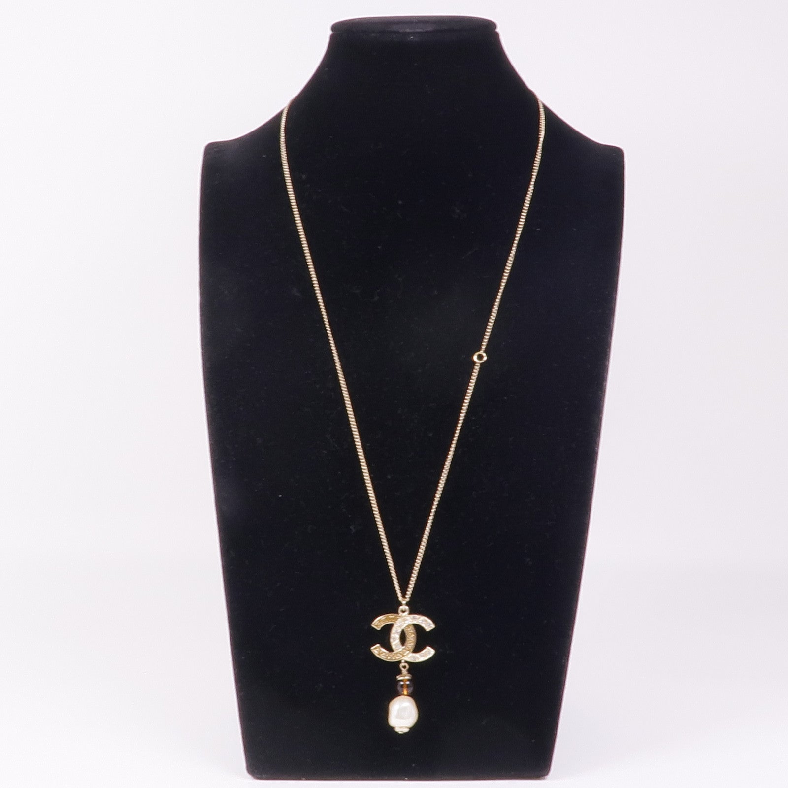 CHANEL CC Necklace Metal Gold White Orange