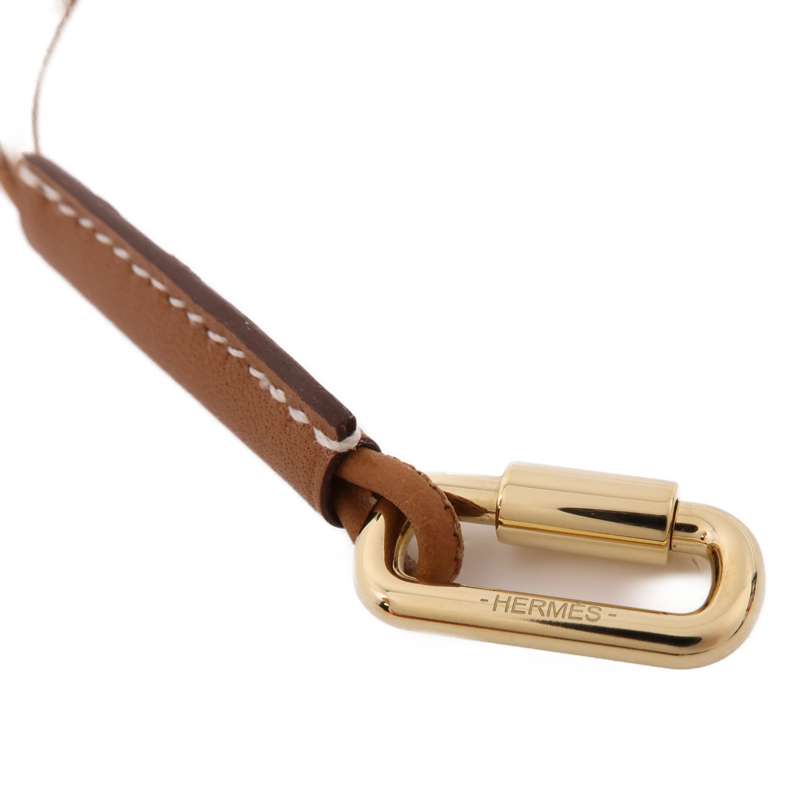 HERMES 金屬/Swift皮革Curiosite Mousqueton Necklace項鍊棕色/金色