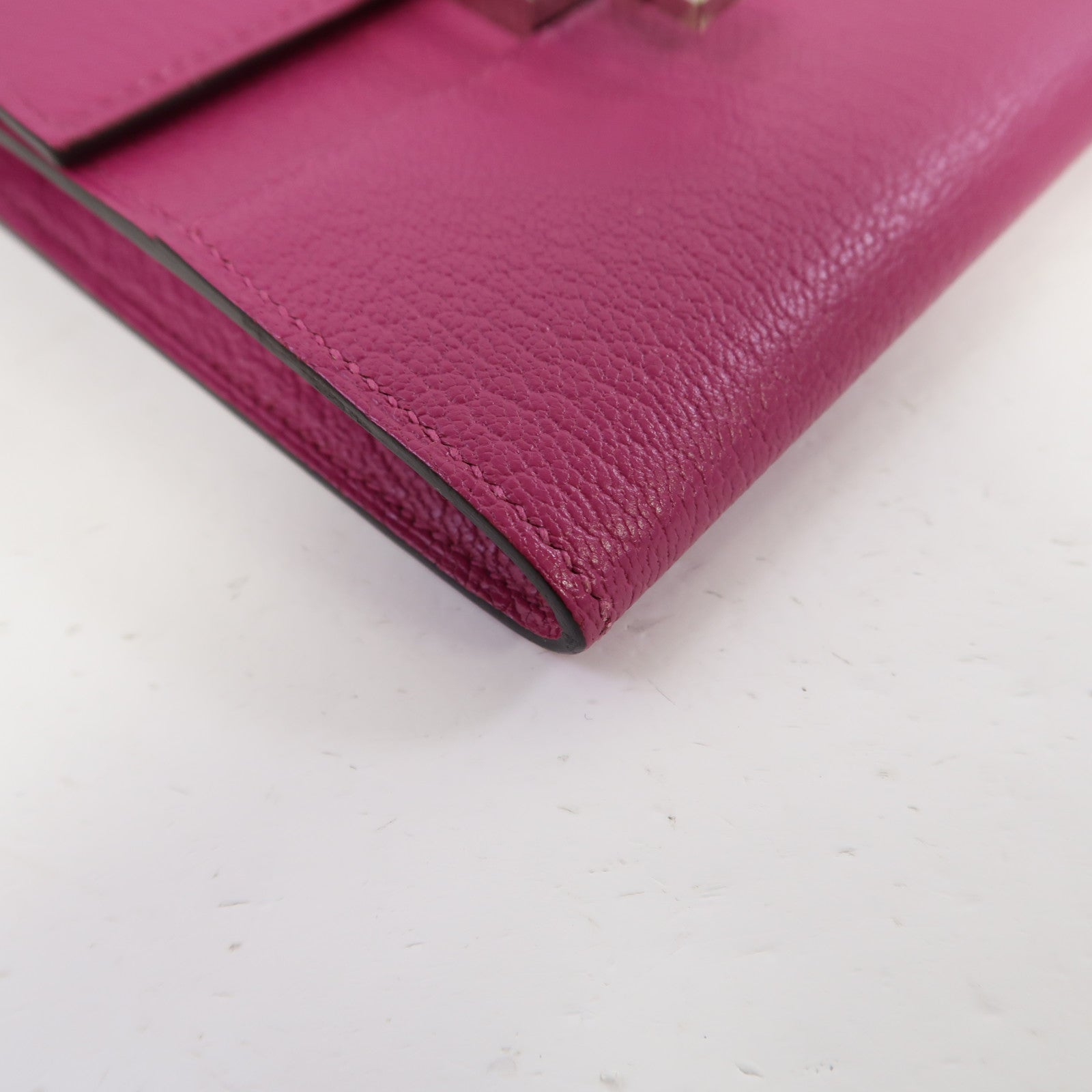 HERMES 【激減優惠】Chevre皮革Cinhetic To Go Wallet銀扣肩背袋木蘭粉色