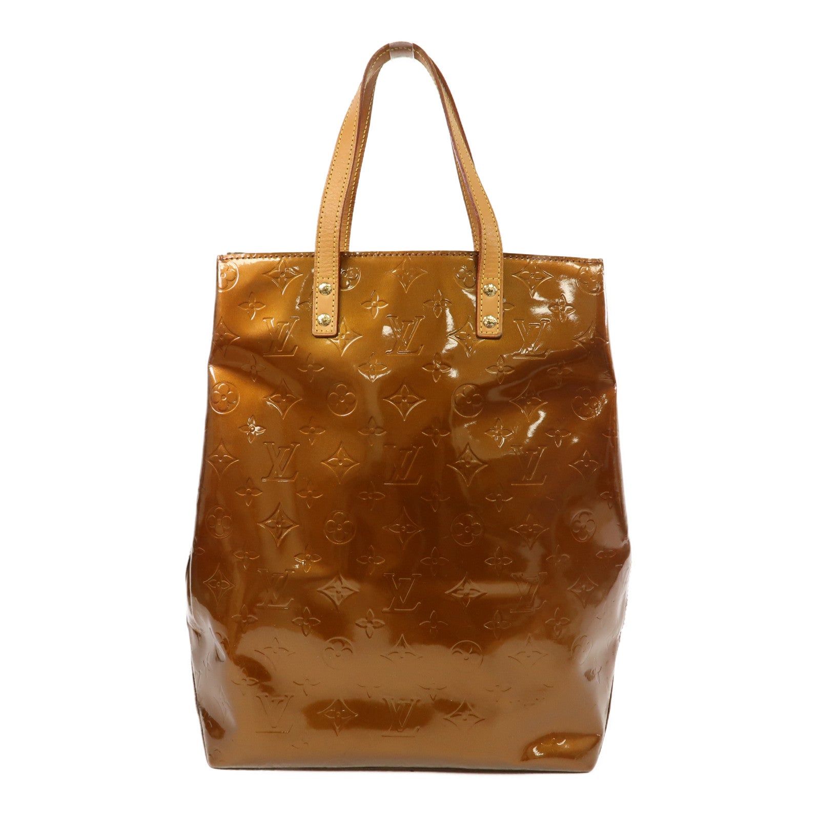 LOUIS VUITTON 【激減優惠】Monogram Vernis Reade MM金扣手挽袋古銅色