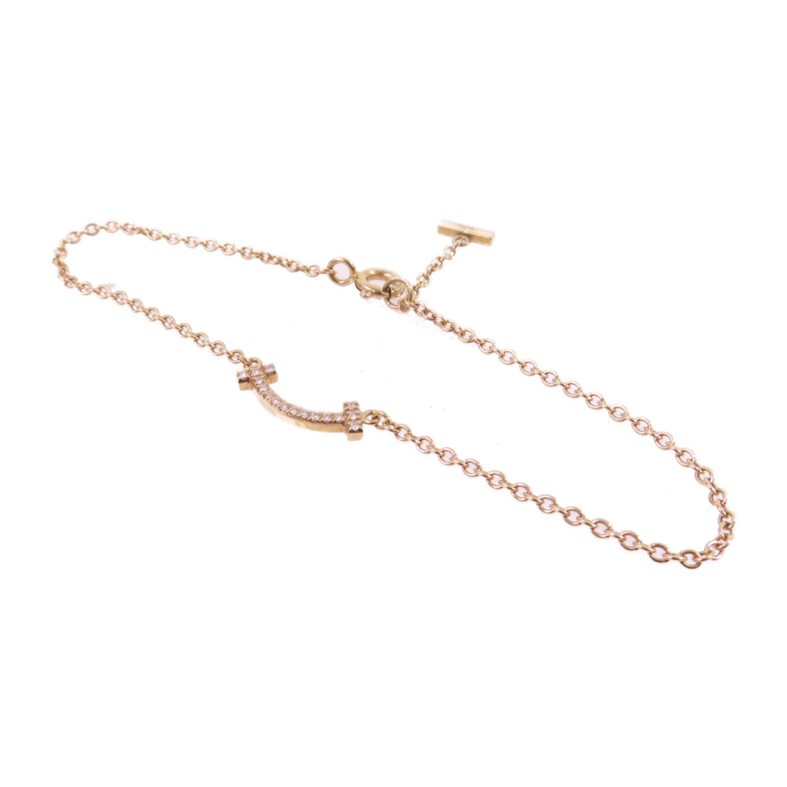 TIFFANY＆CO 18K玫瑰金Diamond T Smile Bracelet 0.04ct鑽石手鏈