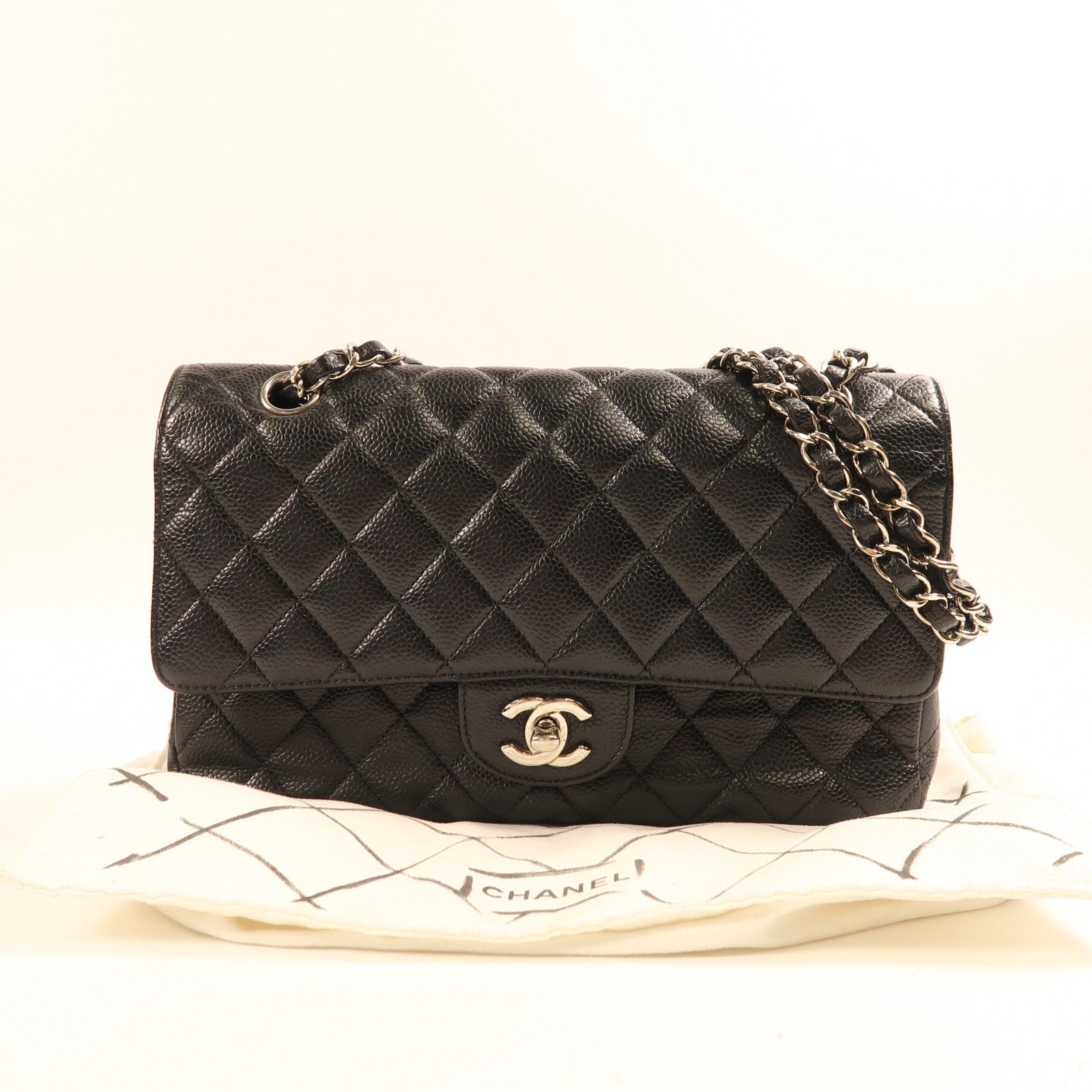 CHANEL 牛皮皮革Classic 25銀扣鏈帶肩背袋