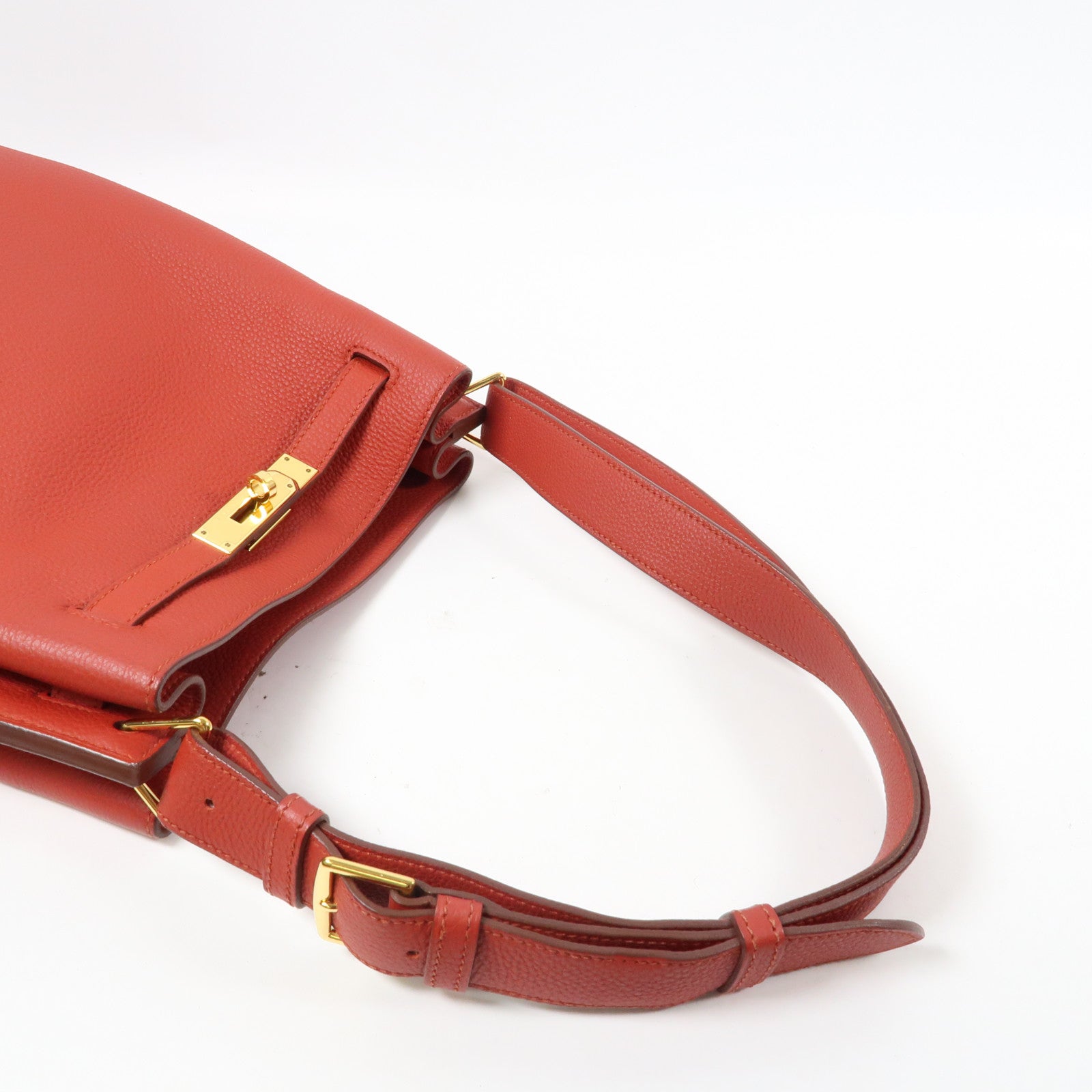 HERMES 【激減優惠】Clemence皮革So Kelly 22金扣肩背袋Sanguine/赭石紅色