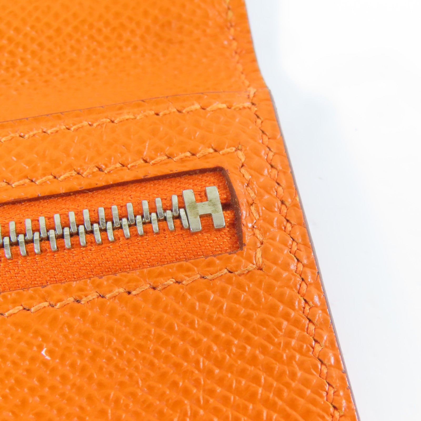 HERMES 【激減優惠】皮革Bearn Bifold Wallet銀扣長錢包橙色