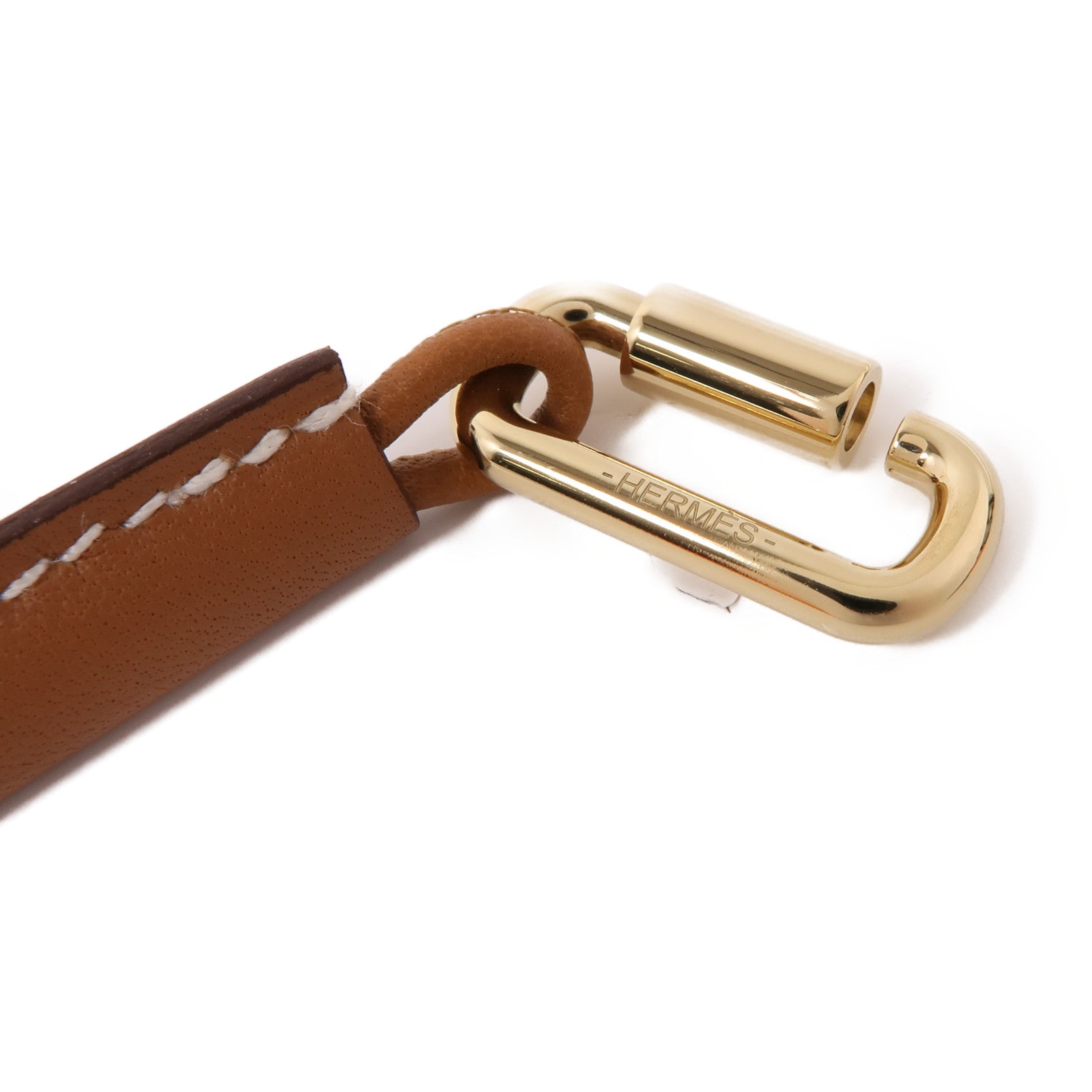 HERMES 金屬/Swift皮革Curiosite Mousqueton Necklace項鍊棕色/金色