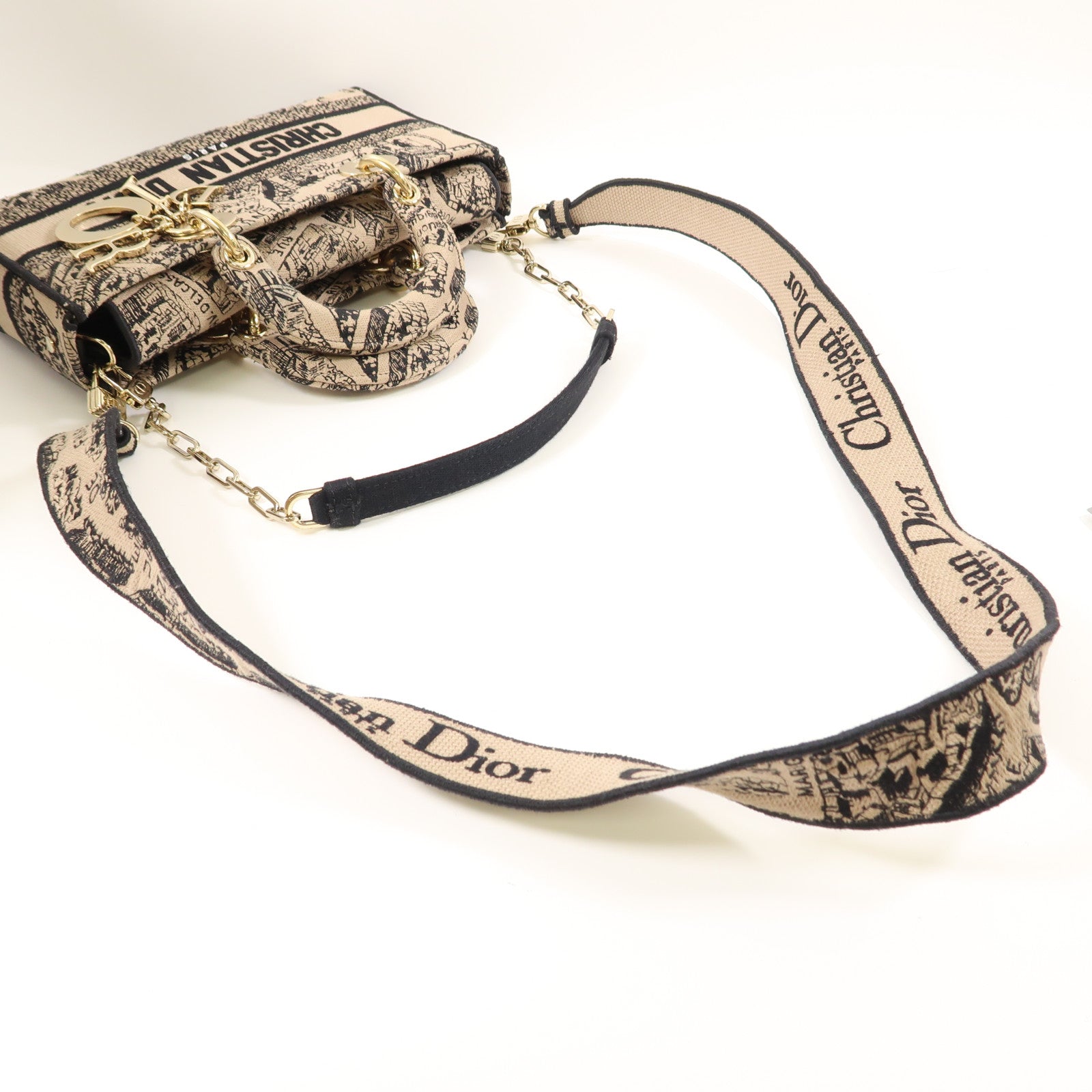 Dior 帆布Lady D-Joy Medium金扣手挽肩背兩用袋