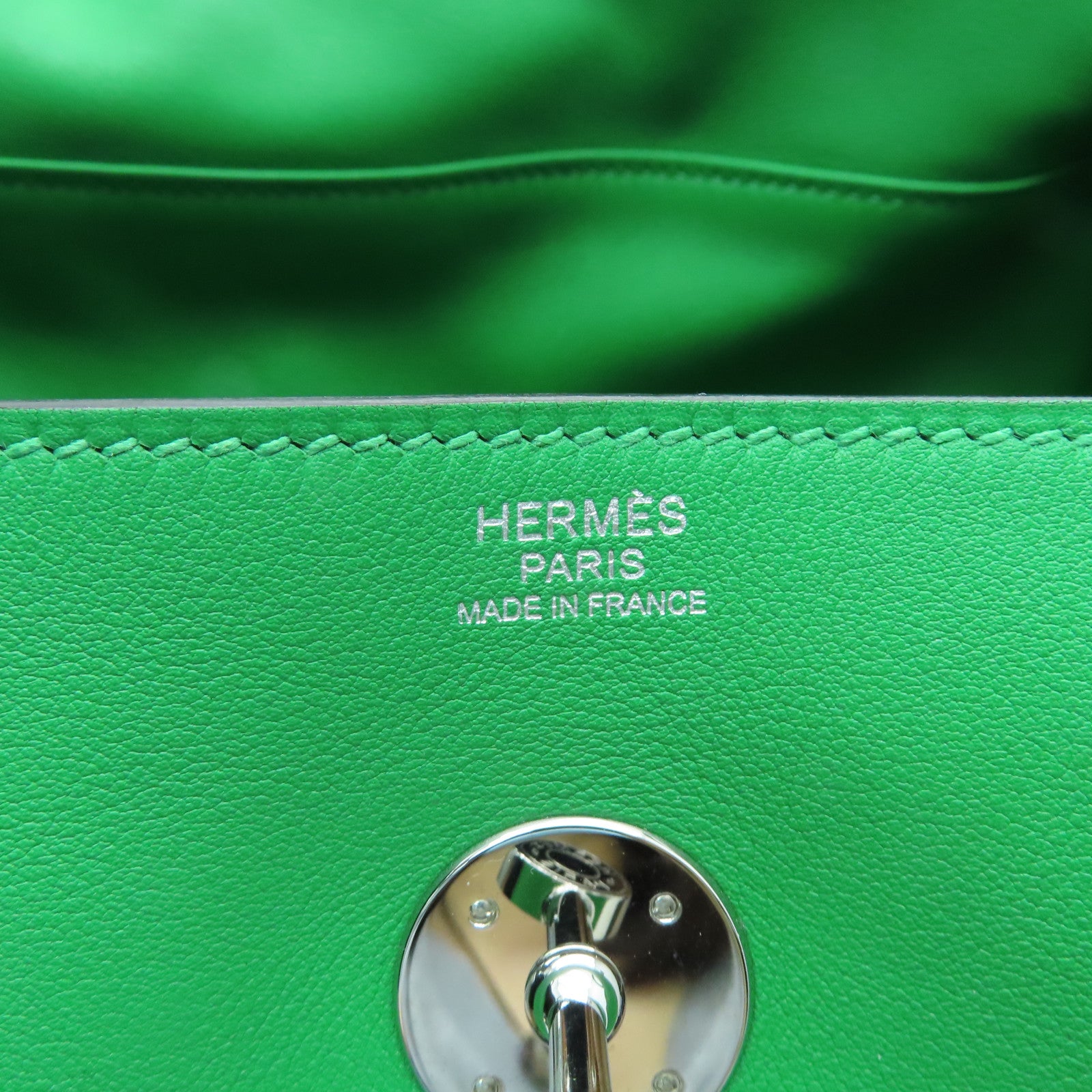HERMES Veau Swift Leather Lindy 30 Silver Buckle Handle Shoulder Bag Green