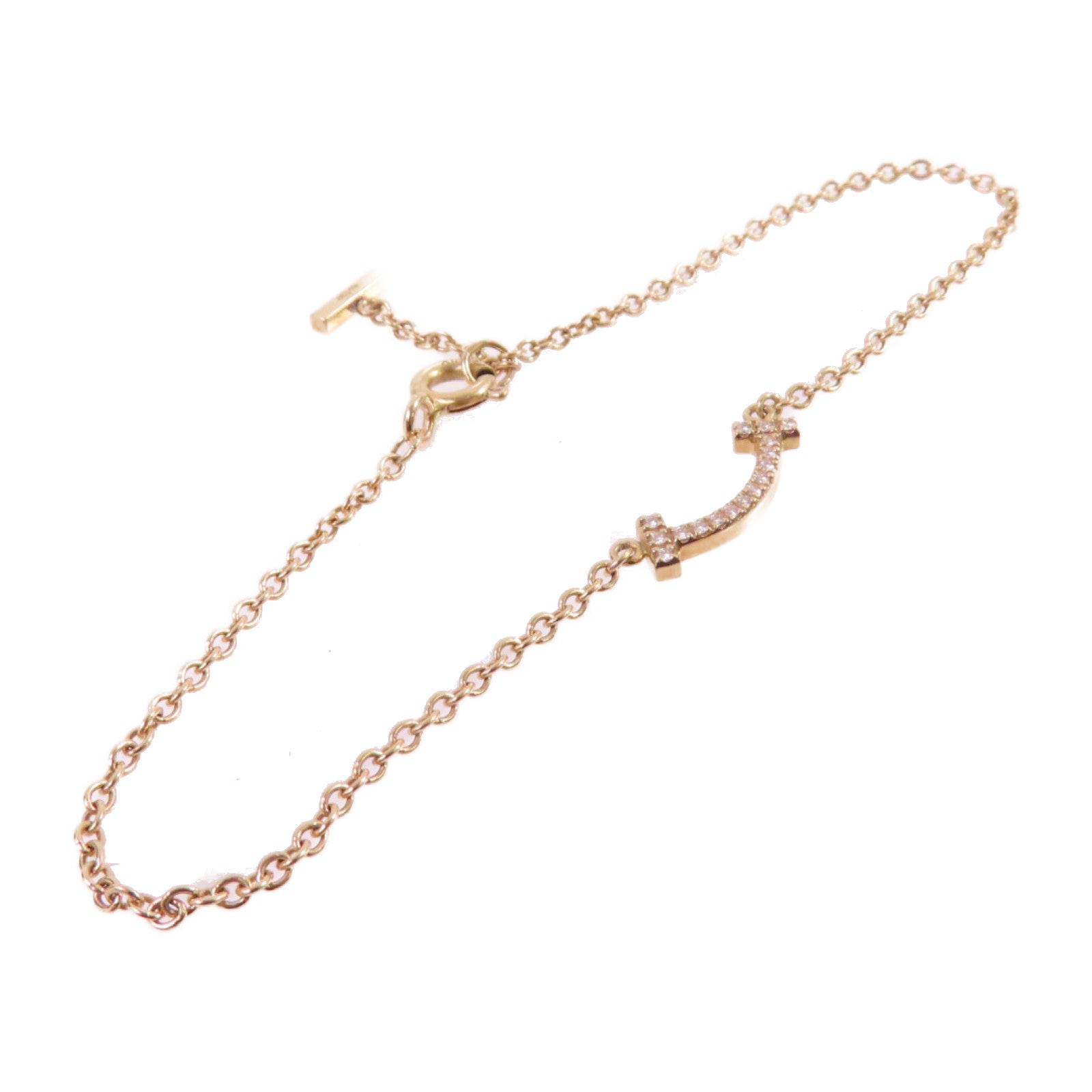 TIFFANY＆CO 18K玫瑰金Diamond T Smile Bracelet 0.04ct鑽石手鏈