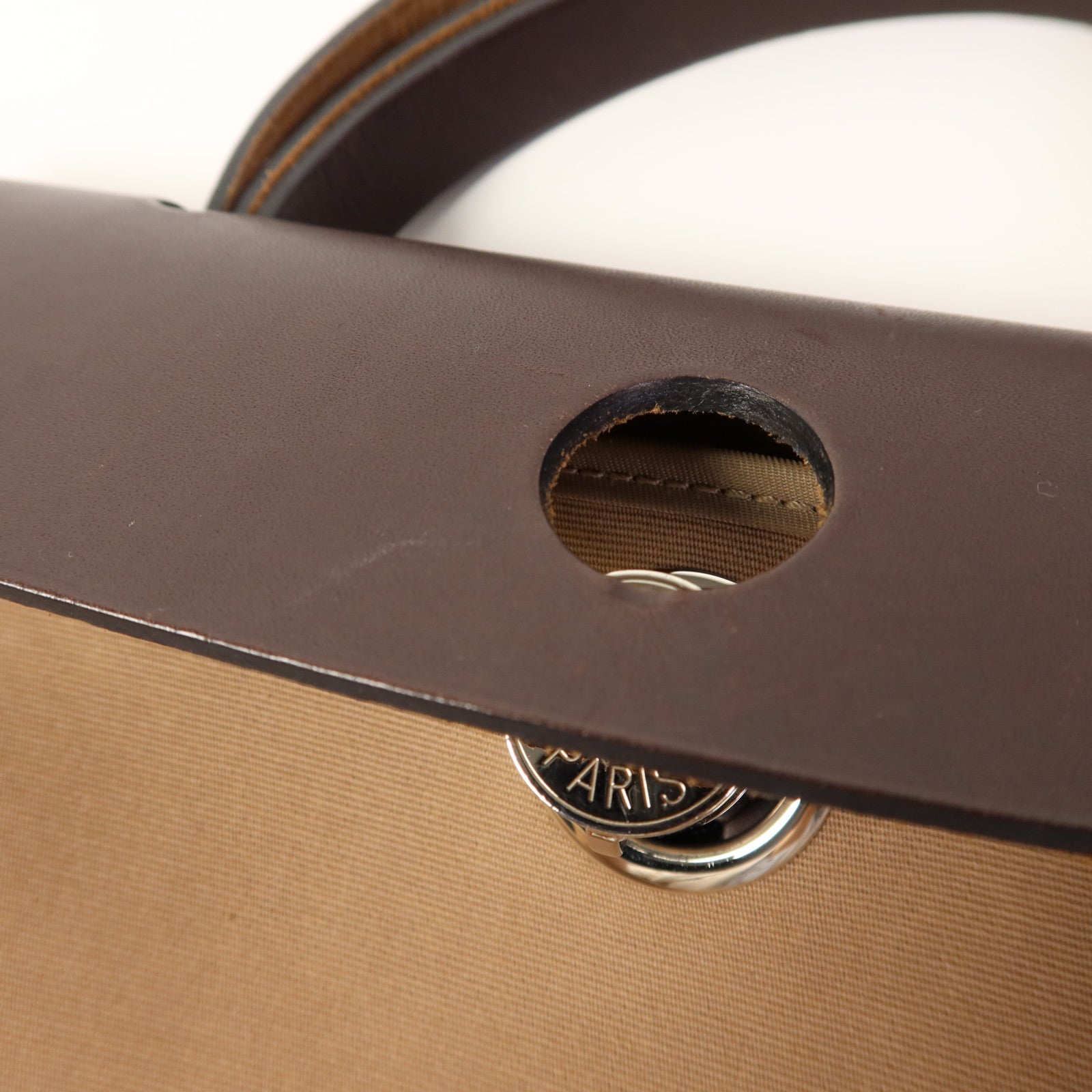 HERMES 帆布Herbag PM銀扣手挽肩背兩用袋Etoupe