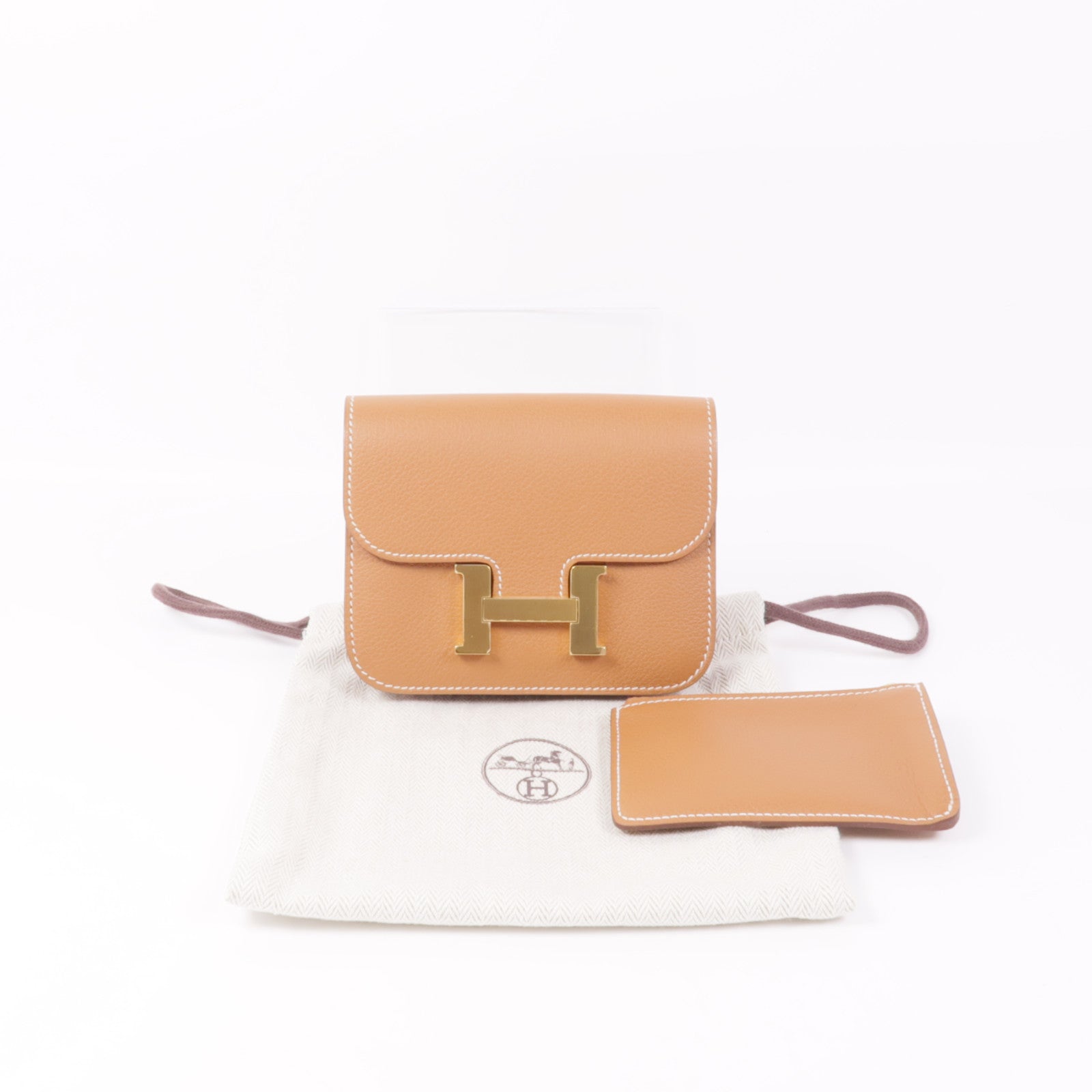 HERMES Evercolor皮革Constance Slim金扣錢包Gold