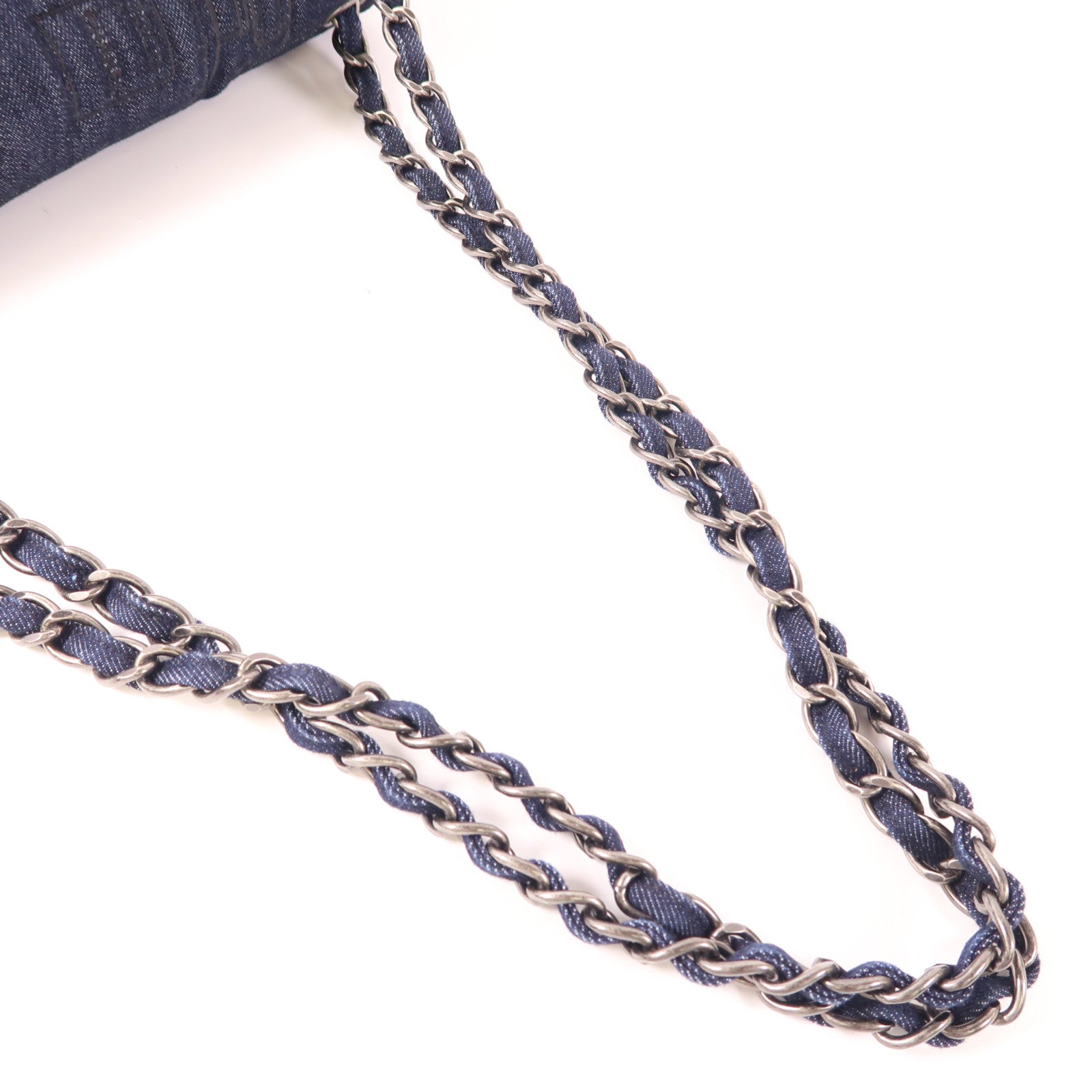 CHANEL 牛仔布Chain Shoulder銀扣肩背袋
