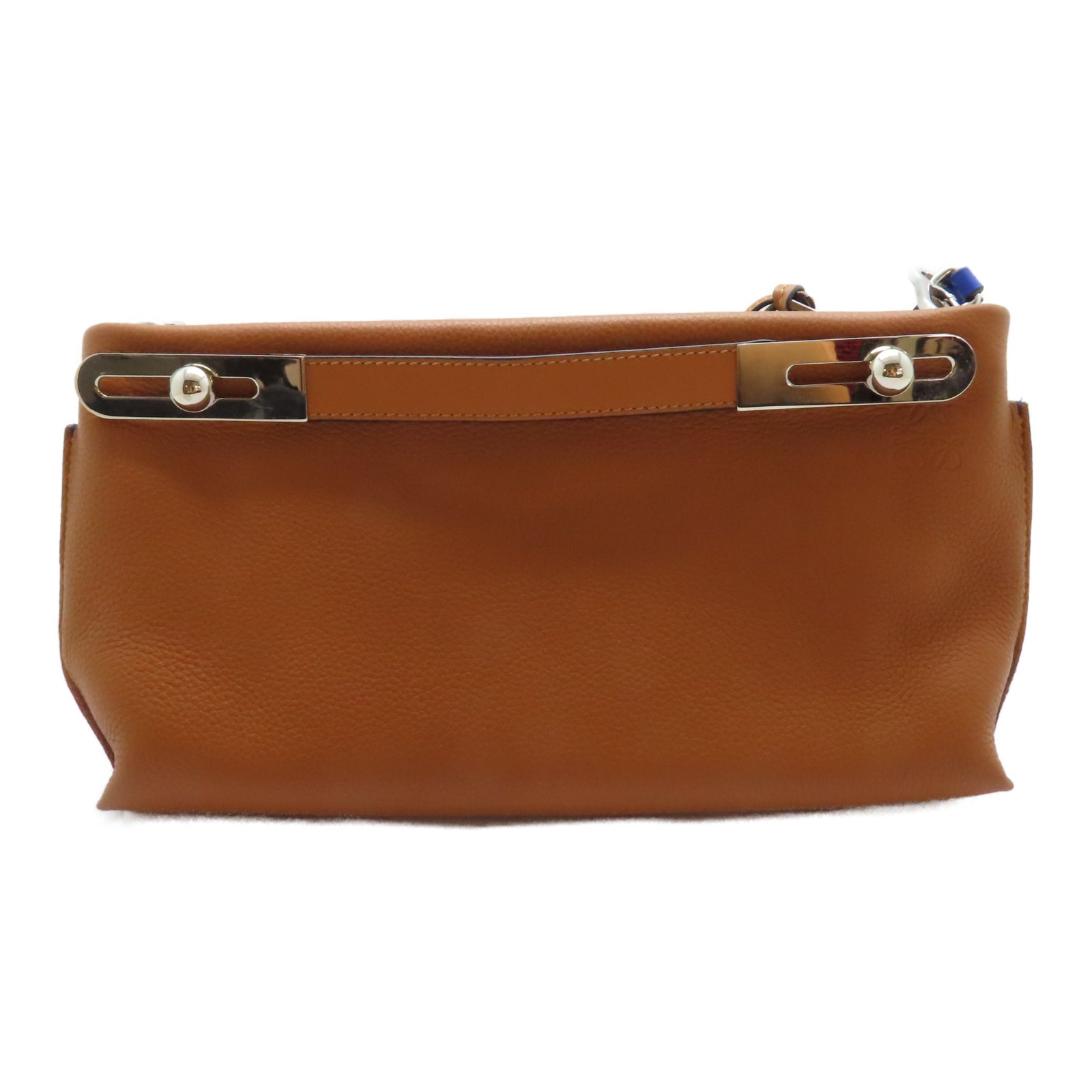 LOEWE 牛皮皮革/帆布Shoulder Bag銀扣手挽肩背兩用袋藍色/啡色