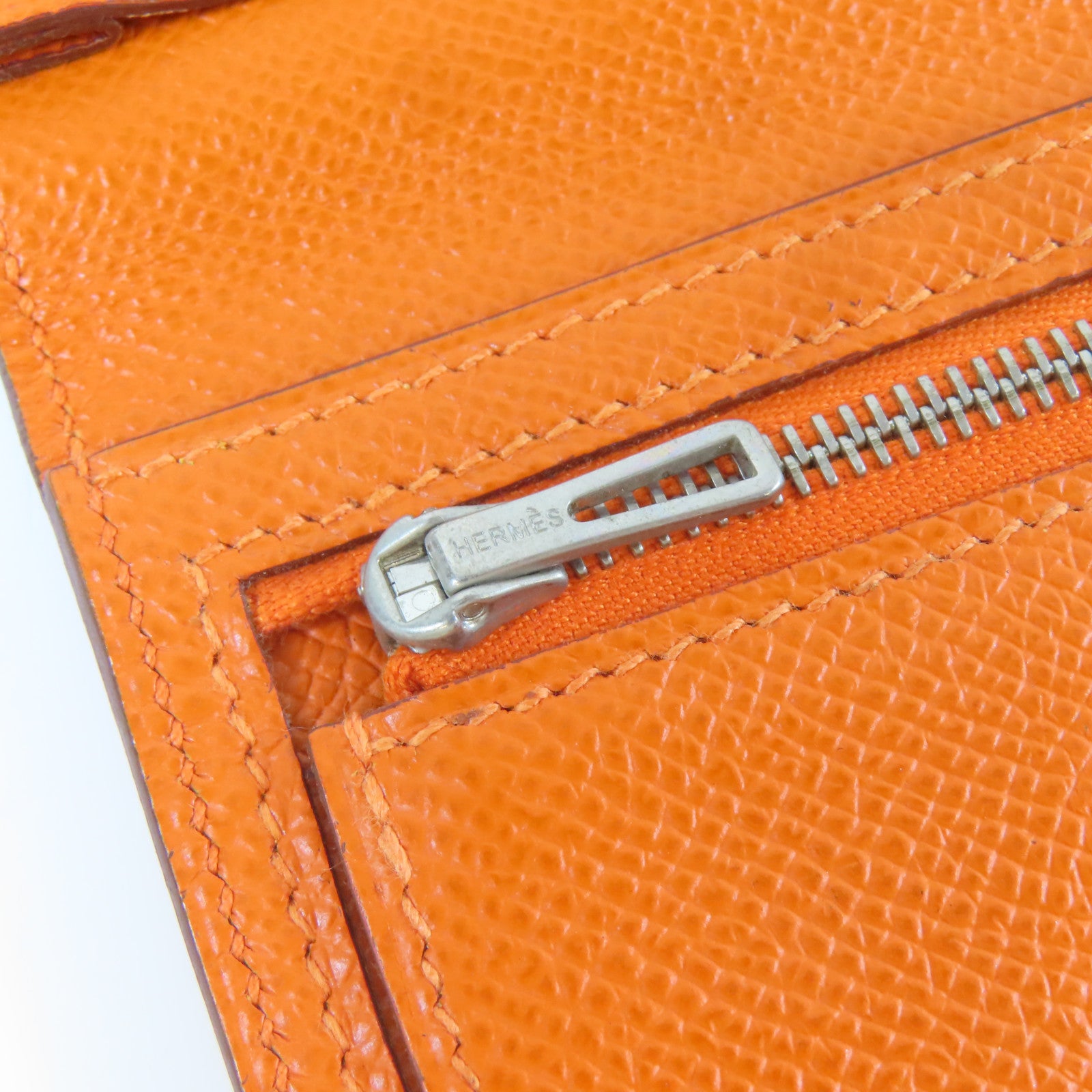 HERMES 【激減優惠】皮革Bearn Bifold Wallet銀扣長錢包橙色