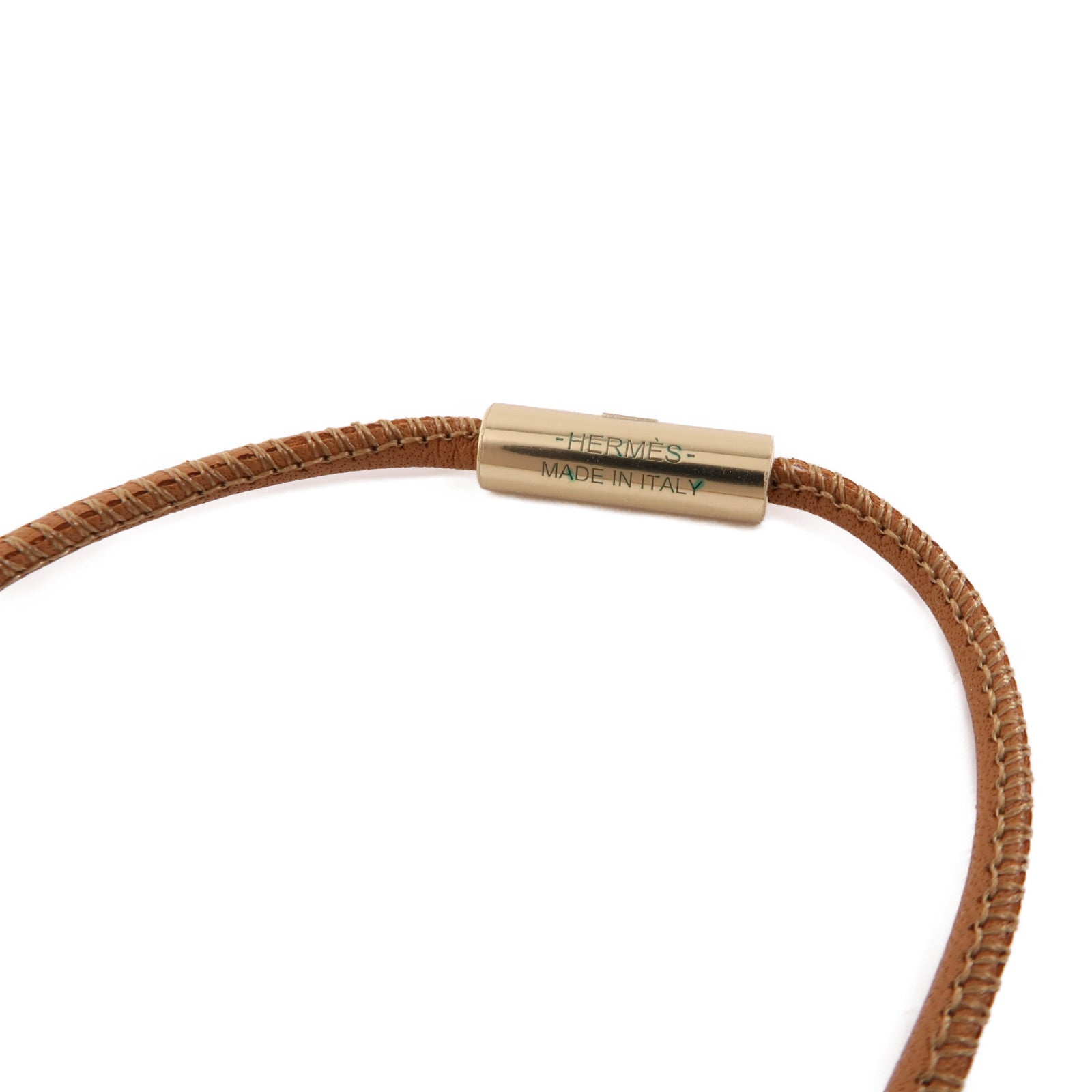 HERMES 金屬/Swift皮革Curiosite Mousqueton Necklace項鍊棕色/金色