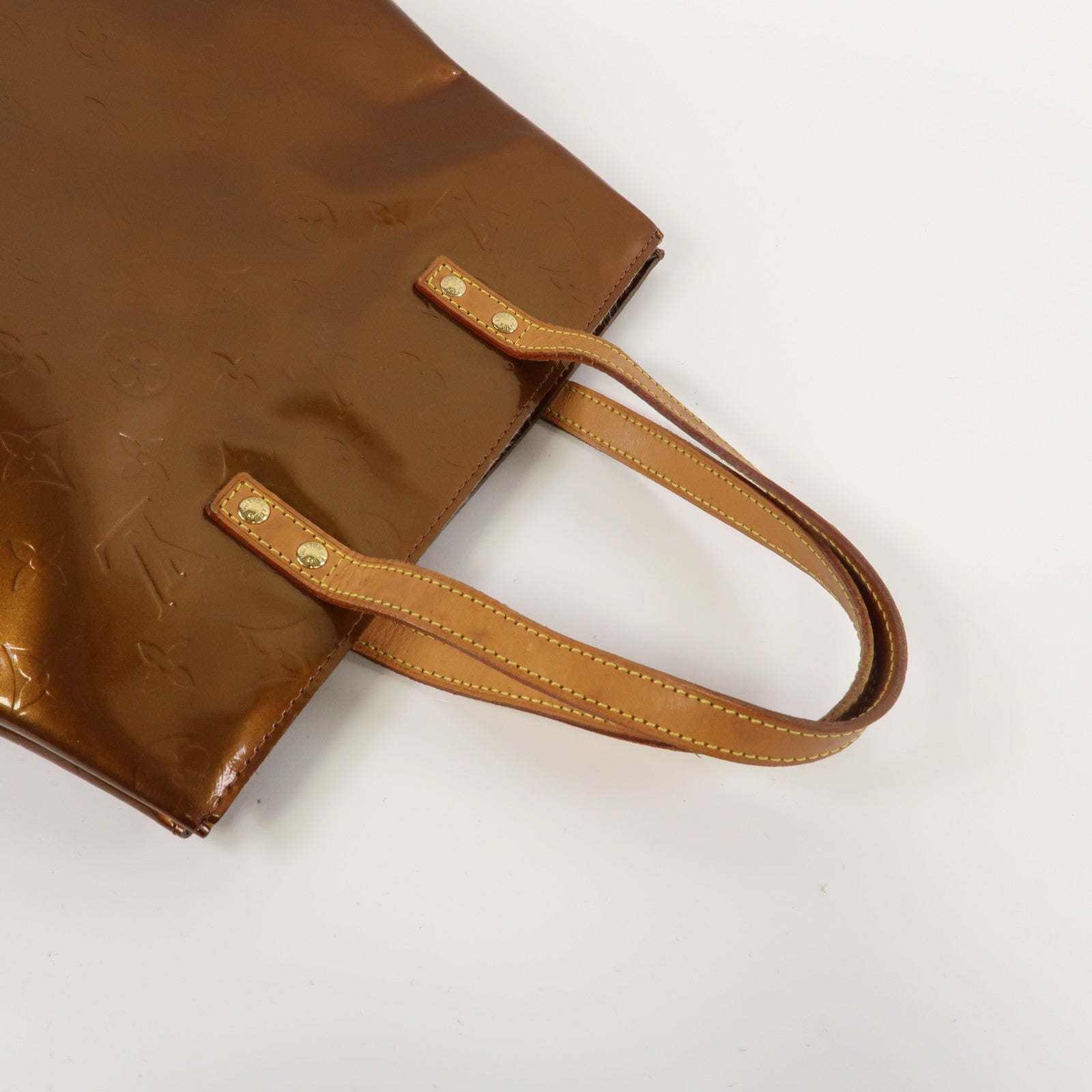 LOUIS VUITTON 【激減優惠】Monogram Vernis Reade MM金扣手挽袋古銅色