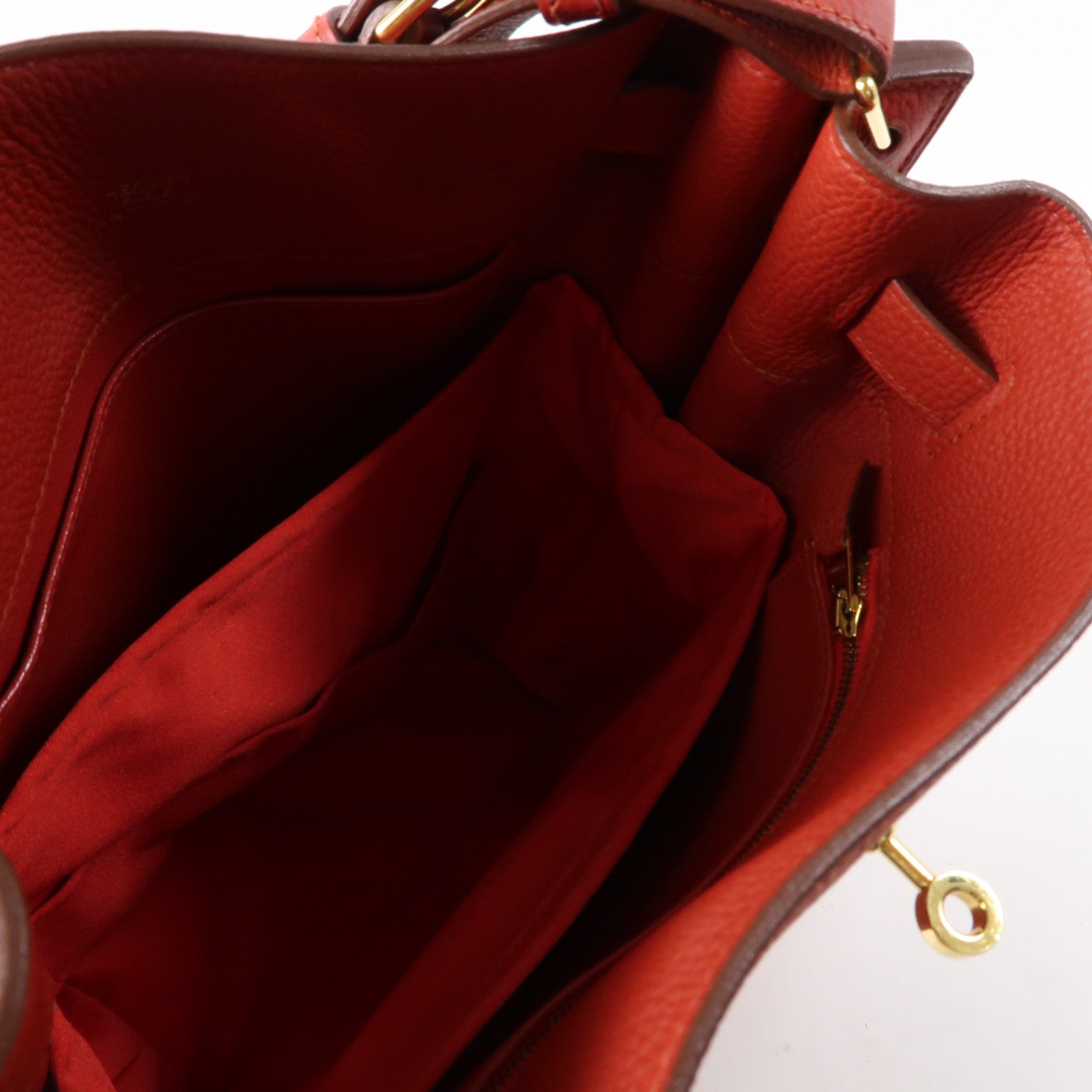 HERMES 【激減優惠】Clemence皮革So Kelly 22金扣肩背袋Sanguine/赭石紅色