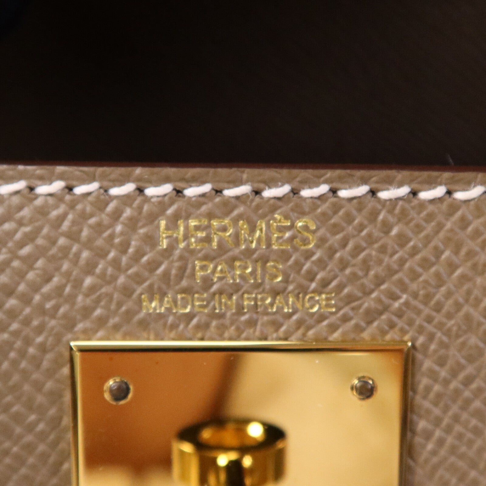 HERMES Epsom皮革Kelly 28 Sellier金扣手挽肩背兩用袋Etoupe