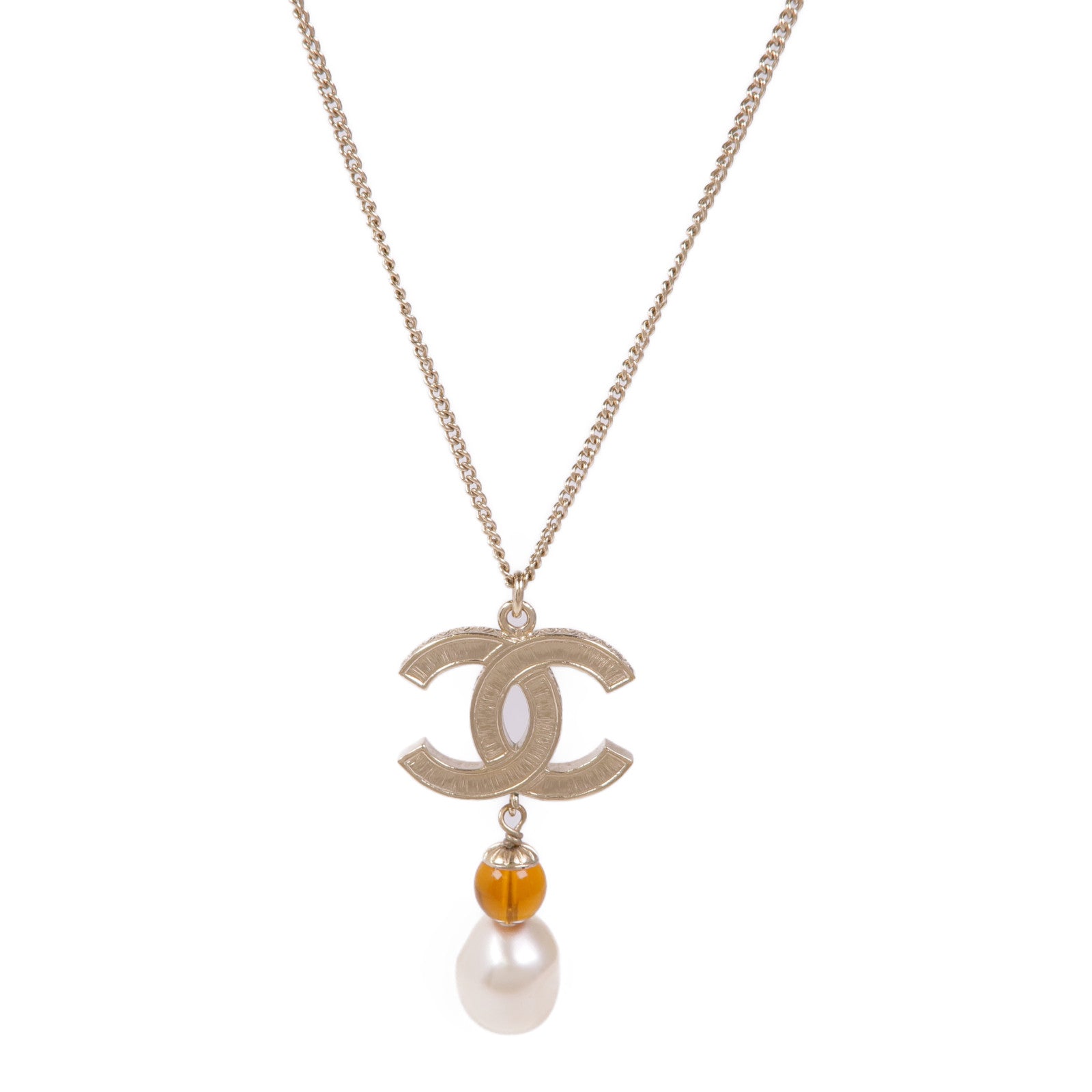 CHANEL CC Necklace Metal Gold White Orange