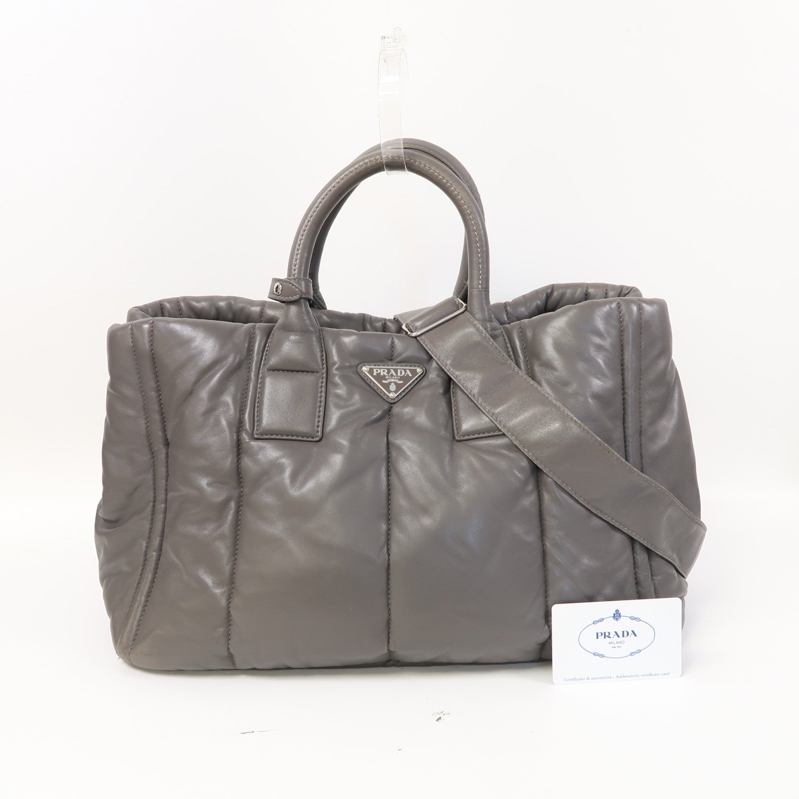 PRADA Nappa Bowber 2 Way Shoulder Bag銀扣手挽肩背兩用袋灰色