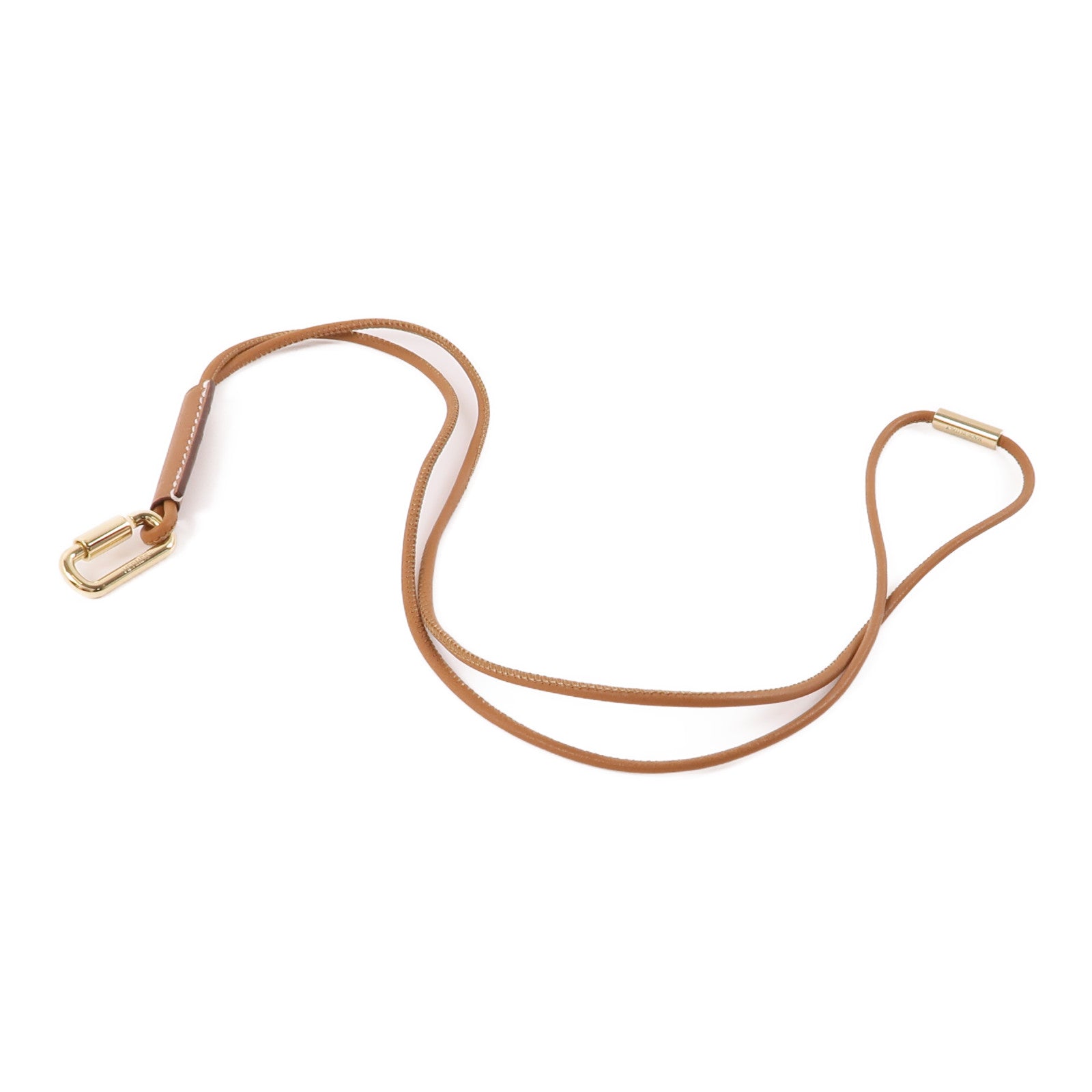 HERMES 金屬/Swift皮革Curiosite Mousqueton Necklace項鍊棕色/金色