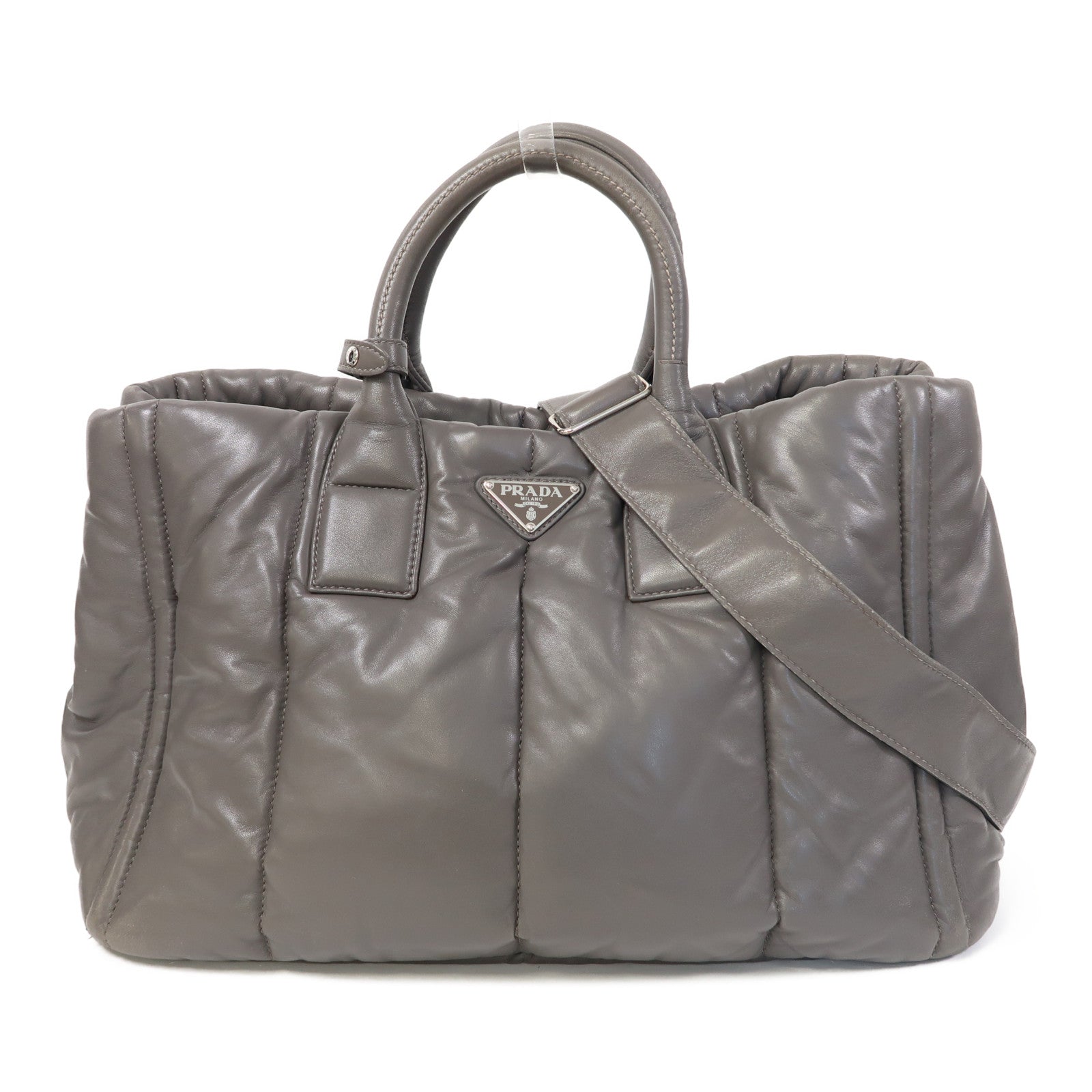PRADA Nappa Bowber 2 Way Shoulder Bag銀扣手挽肩背兩用袋灰色