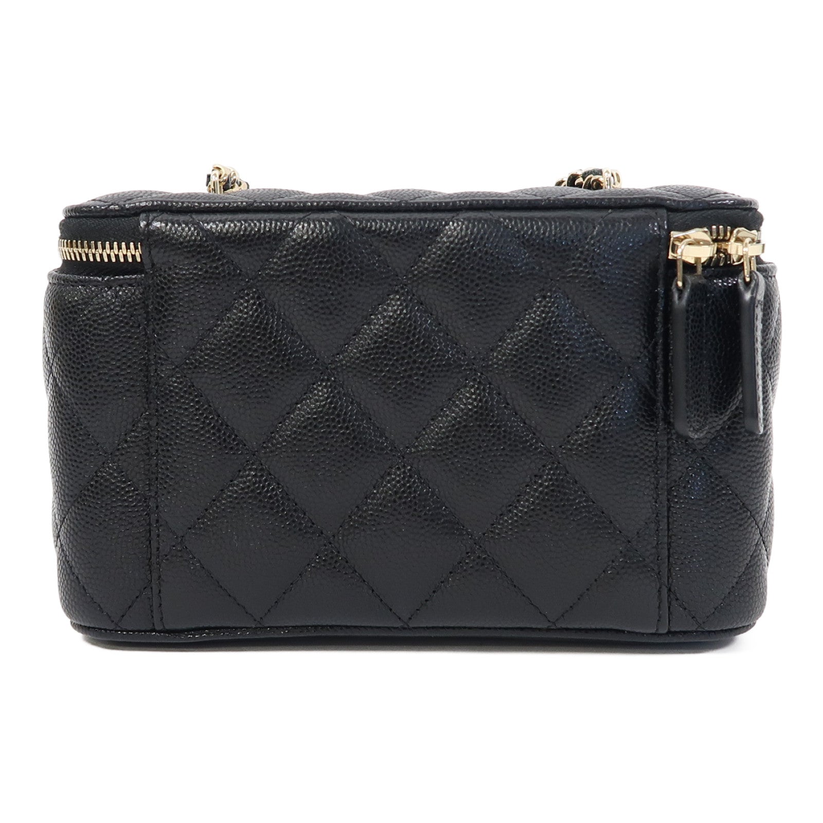 CHANEL 【激減優惠】菱格Caviar皮革Vanity Case金扣鏈帶肩背袋黑色