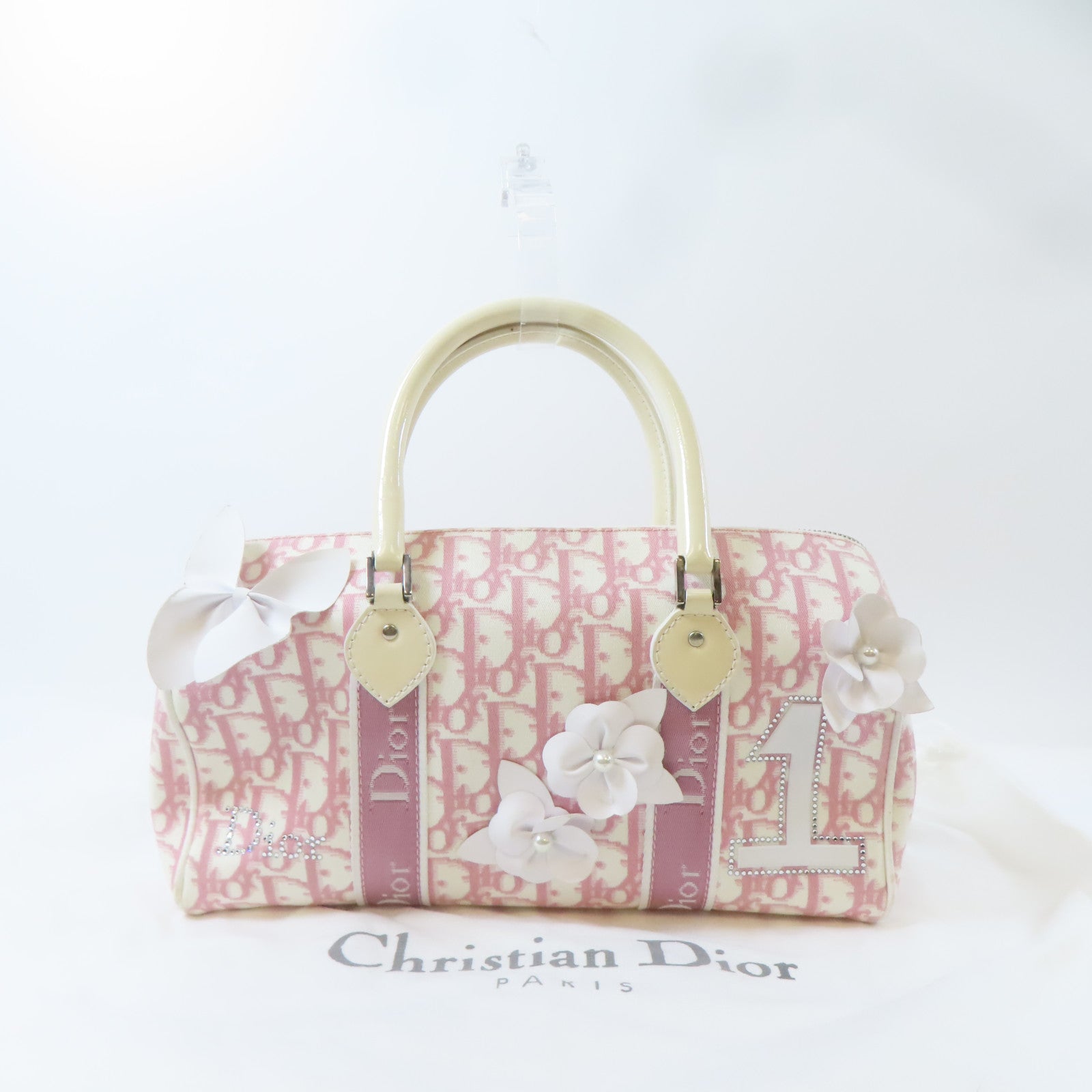 Dior 帆布Dior Oblique Handbag銀扣手挽袋粉紅色