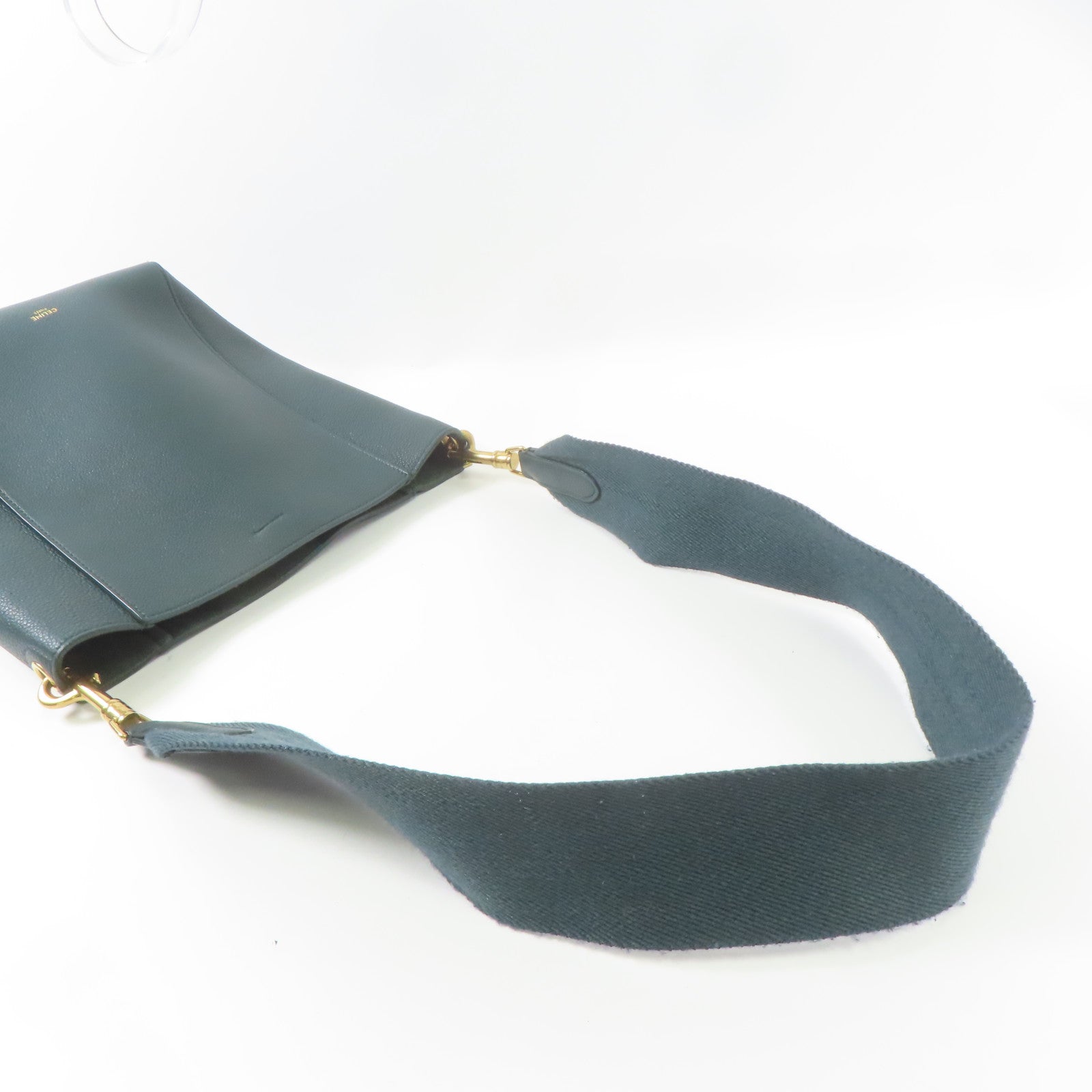 CELINE 牛皮皮革Small Sangle Bucket金扣肩背袋綠色