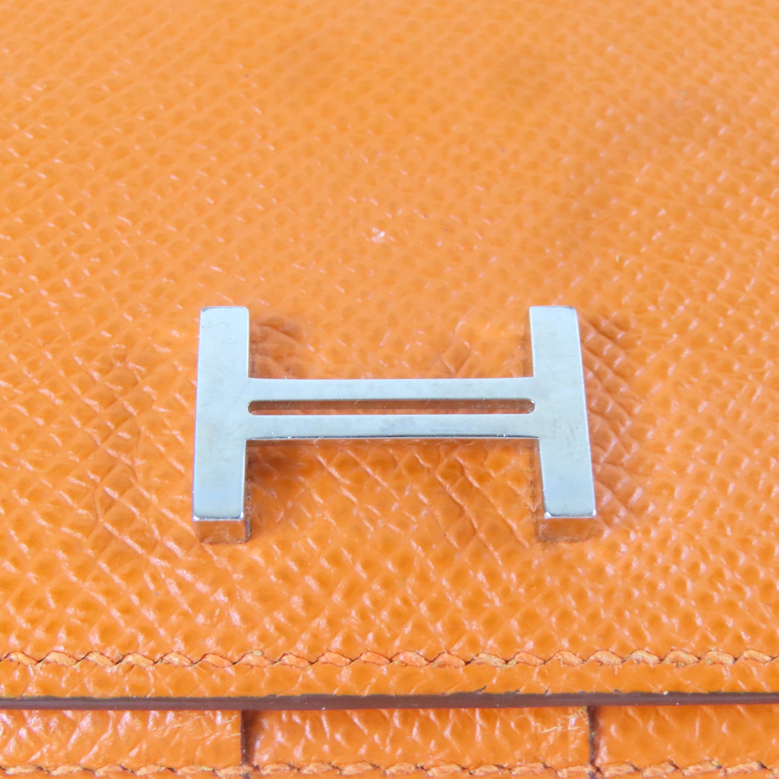 HERMES 【激減優惠】皮革Bearn Bifold Wallet銀扣長錢包橙色