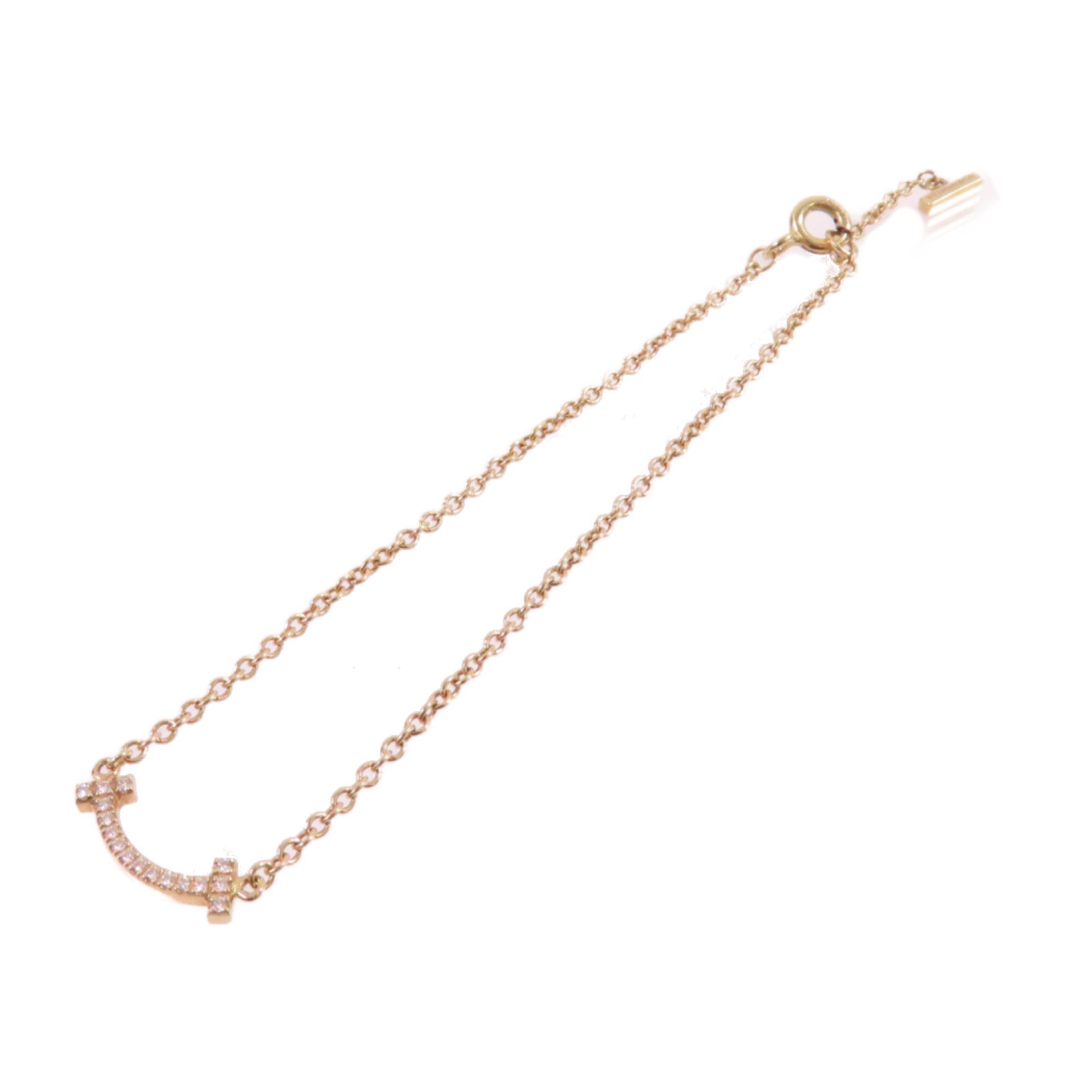 TIFFANY＆CO 18K玫瑰金Diamond T Smile Bracelet 0.04ct鑽石手鏈