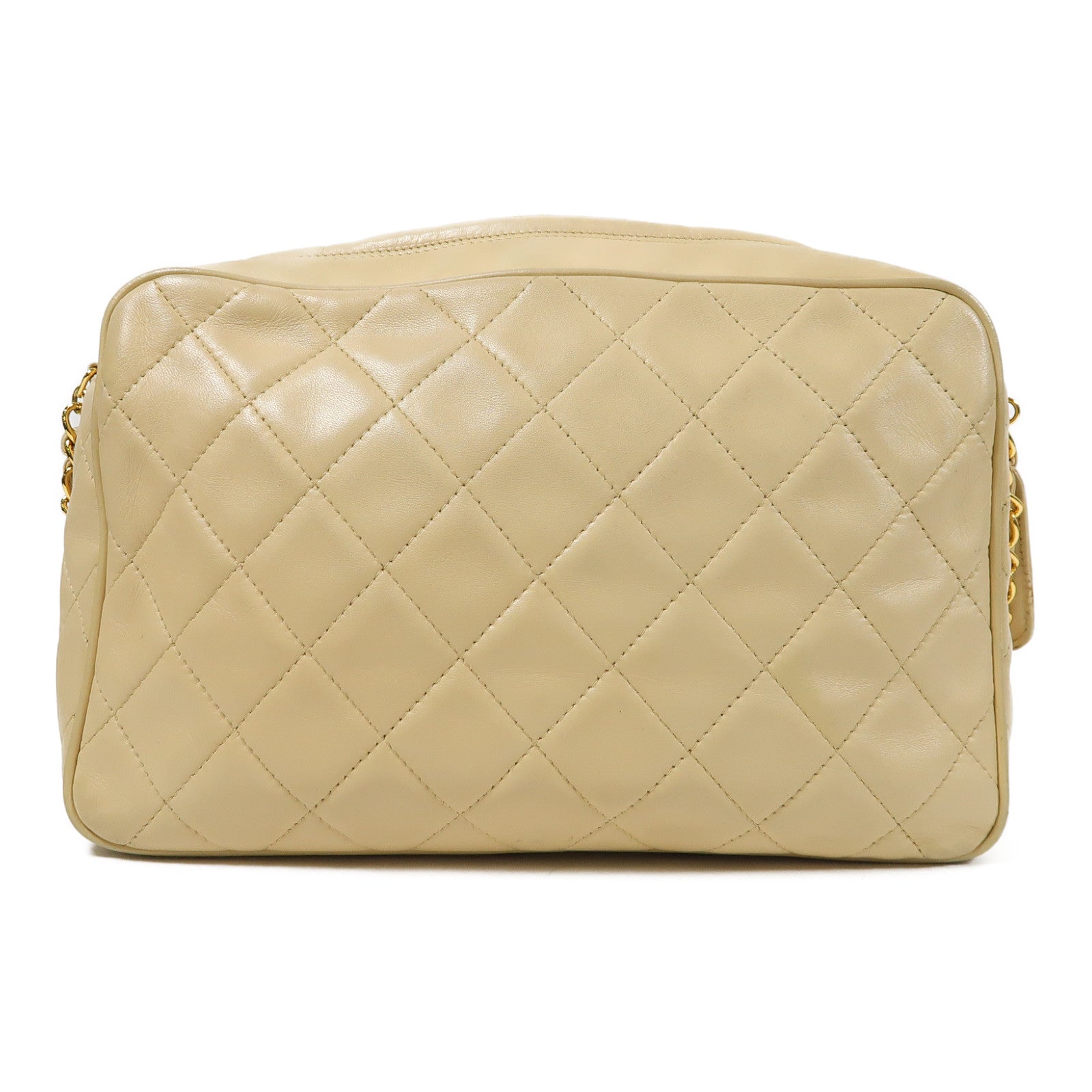 CHANEL 菱格羊皮皮革Shoulder Bag金扣肩背袋米色