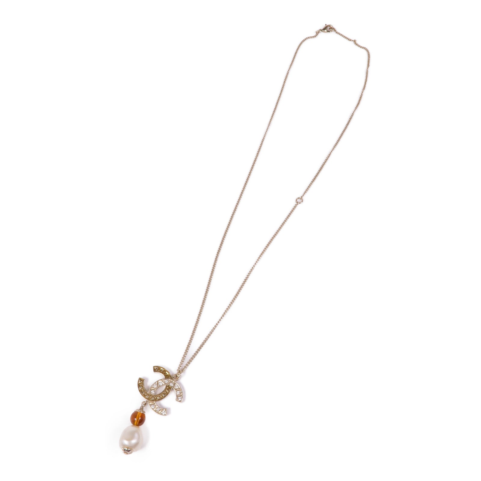CHANEL CC Necklace Metal Gold White Orange