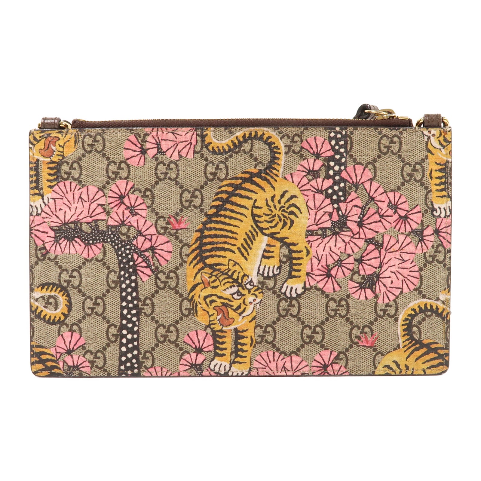 GUCCI GG GHW Bengal Tiger Flower Shoulder Bag 454111 Coated Canvas Brown