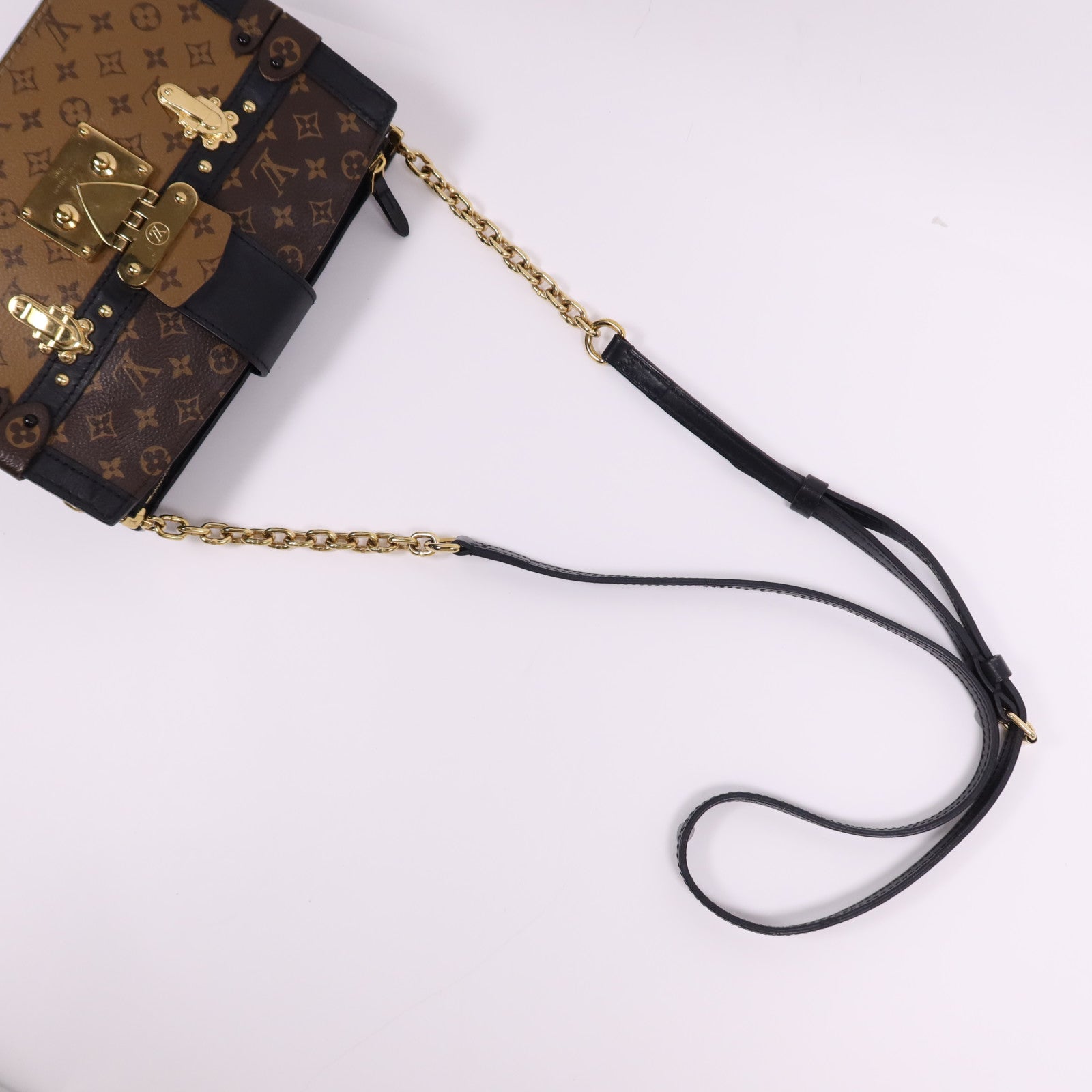 LOUIS VUITTON Monogram Reverse Trunk Clutch金扣肩背袋棕色