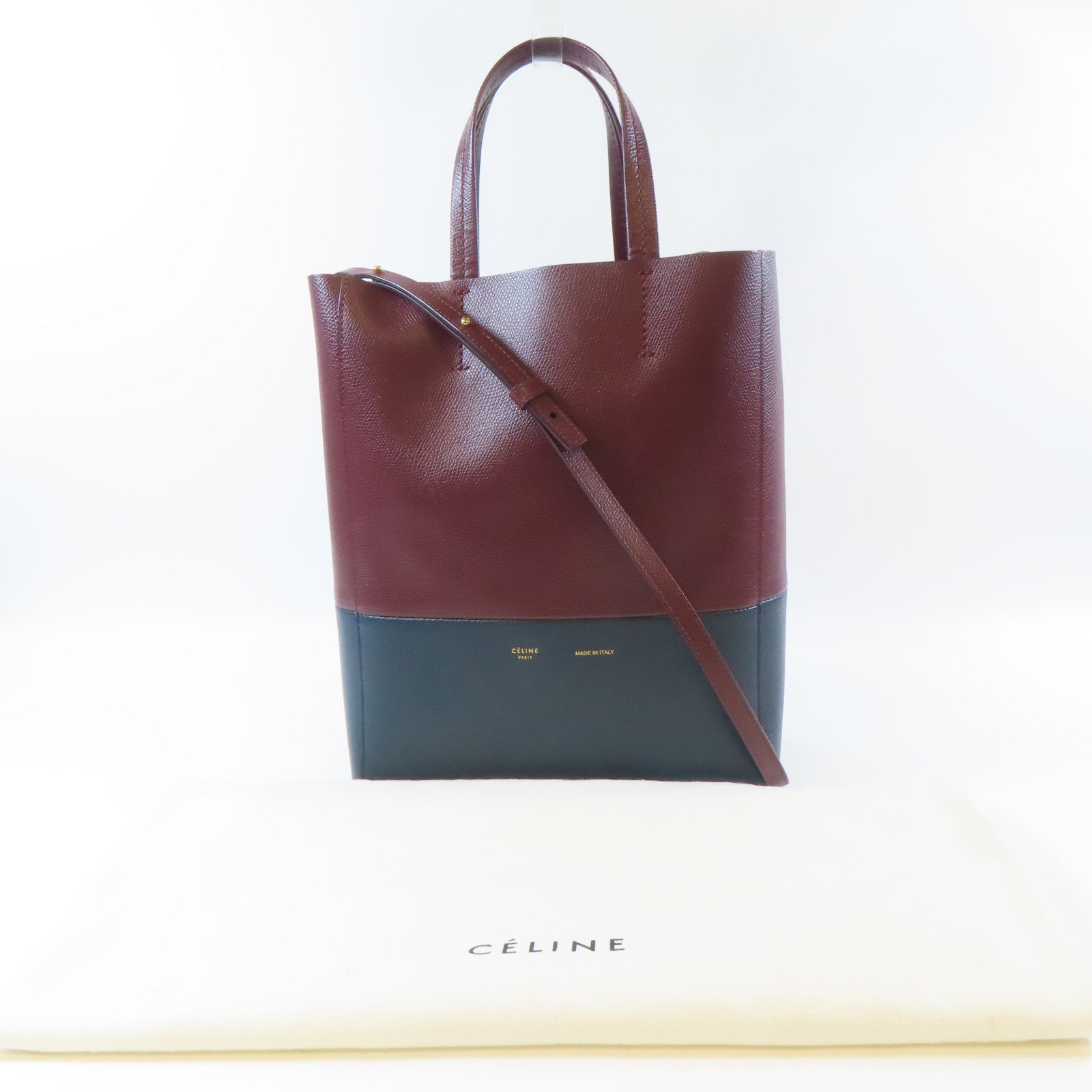 CELINE 【激減優惠】牛皮皮革Vertical Bi-Cabas Tote Bag金扣手挽肩背兩用袋紅色/深藍色