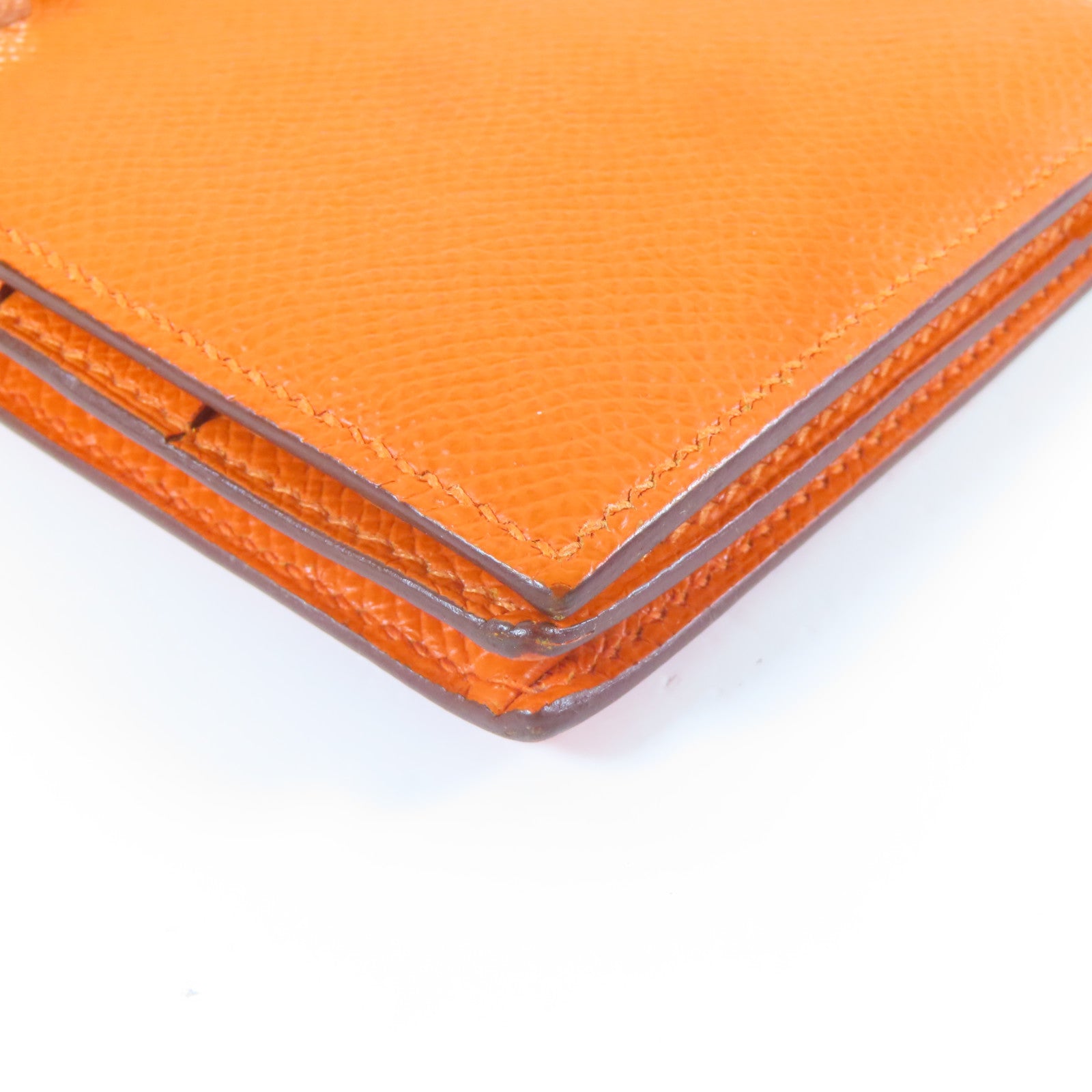 HERMES 【激減優惠】皮革Bearn Bifold Wallet銀扣長錢包橙色