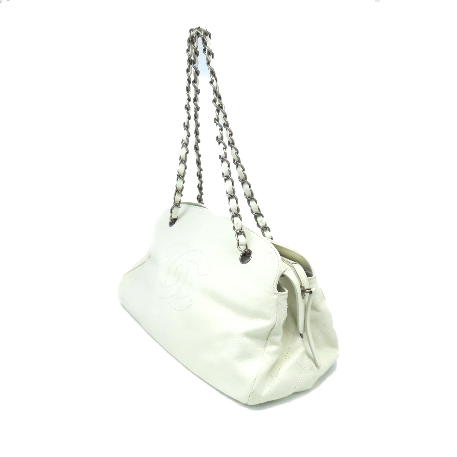 CHANEL 【激減優惠】菱格牛皮皮革Chain Shoulder Bag鏈帶肩背袋米白色