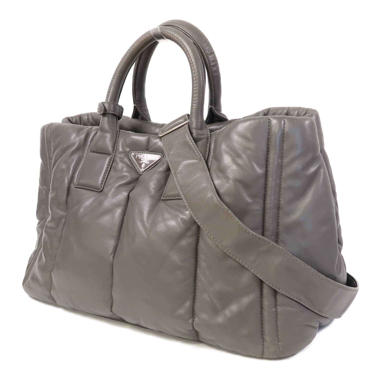 PRADA Nappa Bowber 2 Way Shoulder Bag銀扣手挽肩背兩用袋灰色